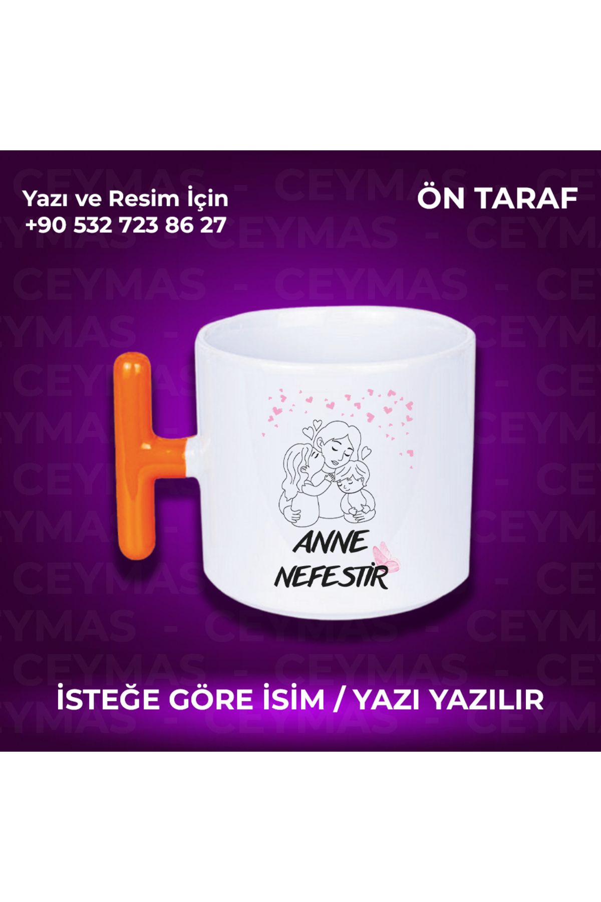 Ceymas Hediyelik Annelere Özel İsimli Anneler Günü Hediyelik Renkli Kupa Bardak