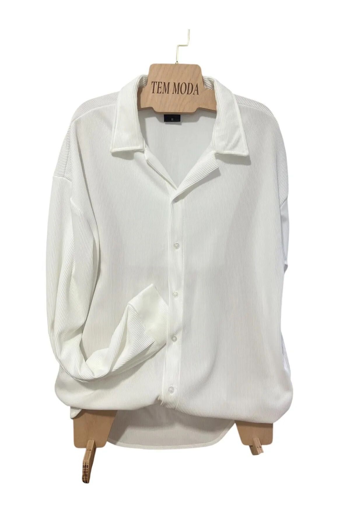 MODA Uzun Kollu Dokulu Oversize Beyaz Erkek Gömlek
