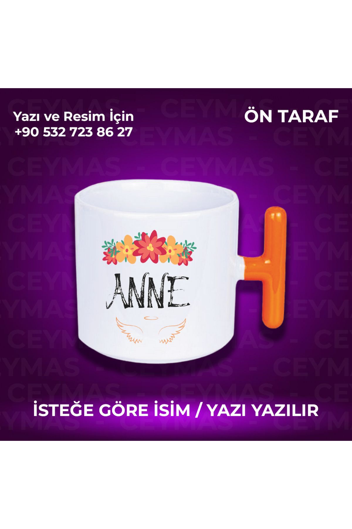 Ceymas Hediyelik Annelere Özel İsimli Anneler Günü Hediyelik Renkli Kupa Bardak