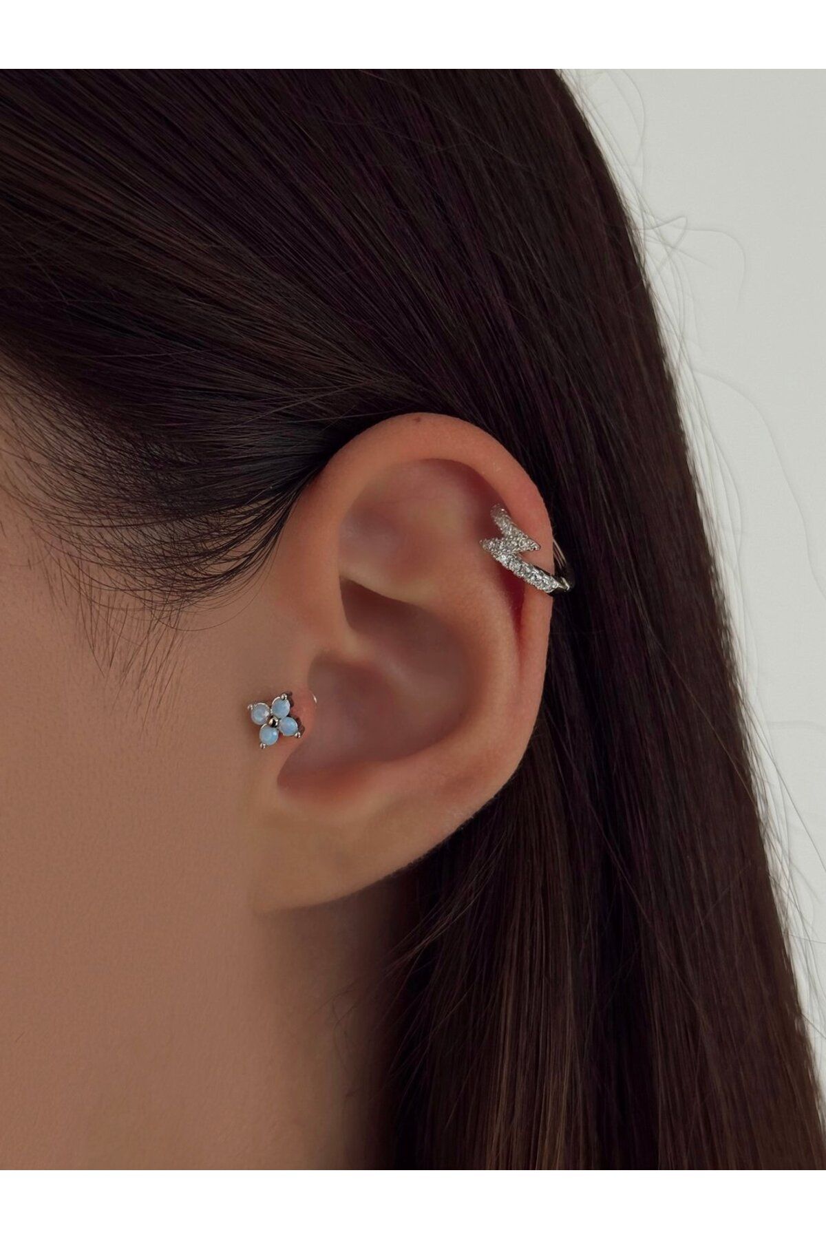 H&B Design Cerrahi Çelik Silver Mavi Hologramlı Piercing