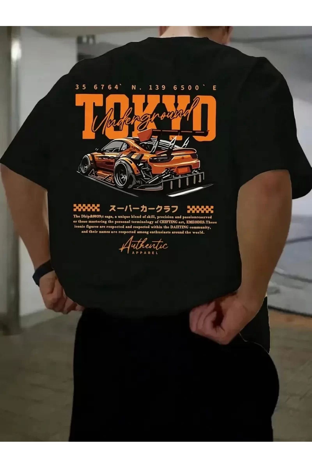 REKA MODA Baskılı Oversize Bisiklet Yaka T-shirt - Siyah