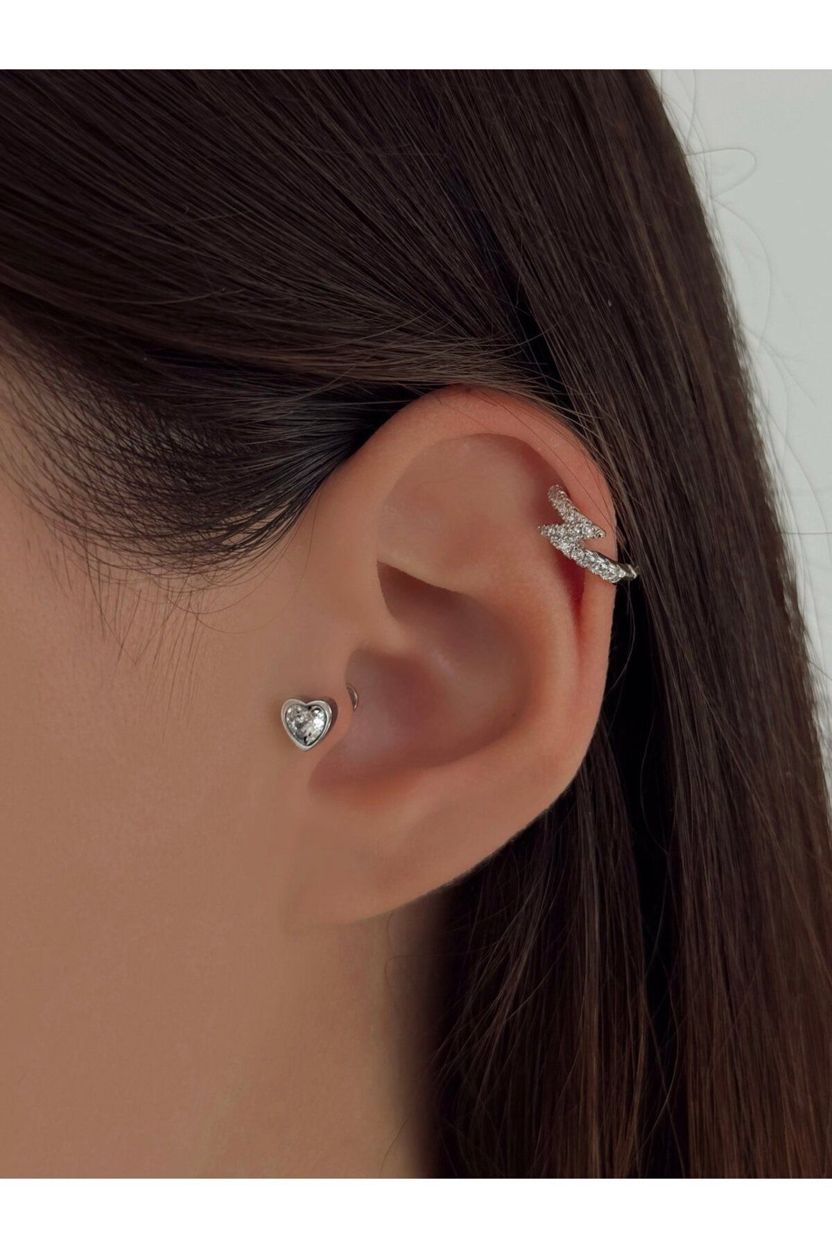 H&B Design Cerrahi Çelik Silver Beyaz Kalpli Piercing