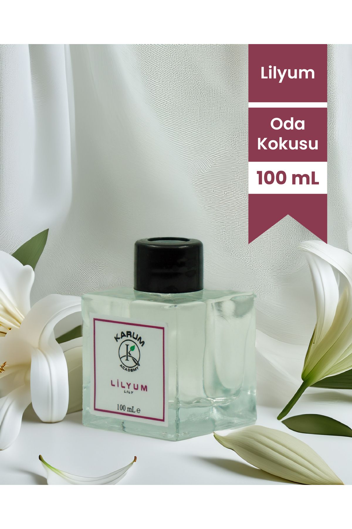 karum academy Lilyum (Zarif ve Ferahlatıcı Çiçek Esintisi) Çubuklu Kare Oda Kokusu 100ml