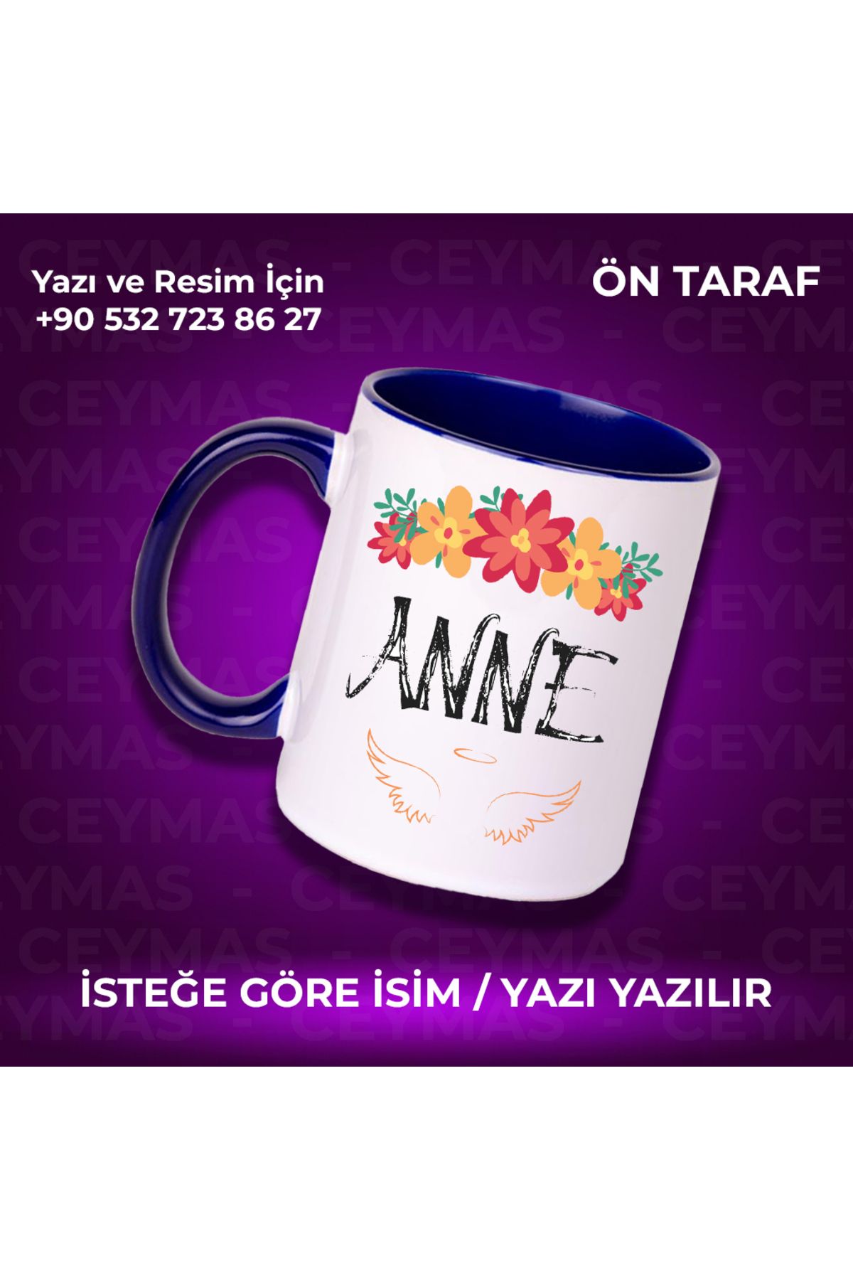 Ceymas Hediyelik Annelere Özel İsimli Anneler Günü Hediyelik Renkli Kupa Bardak