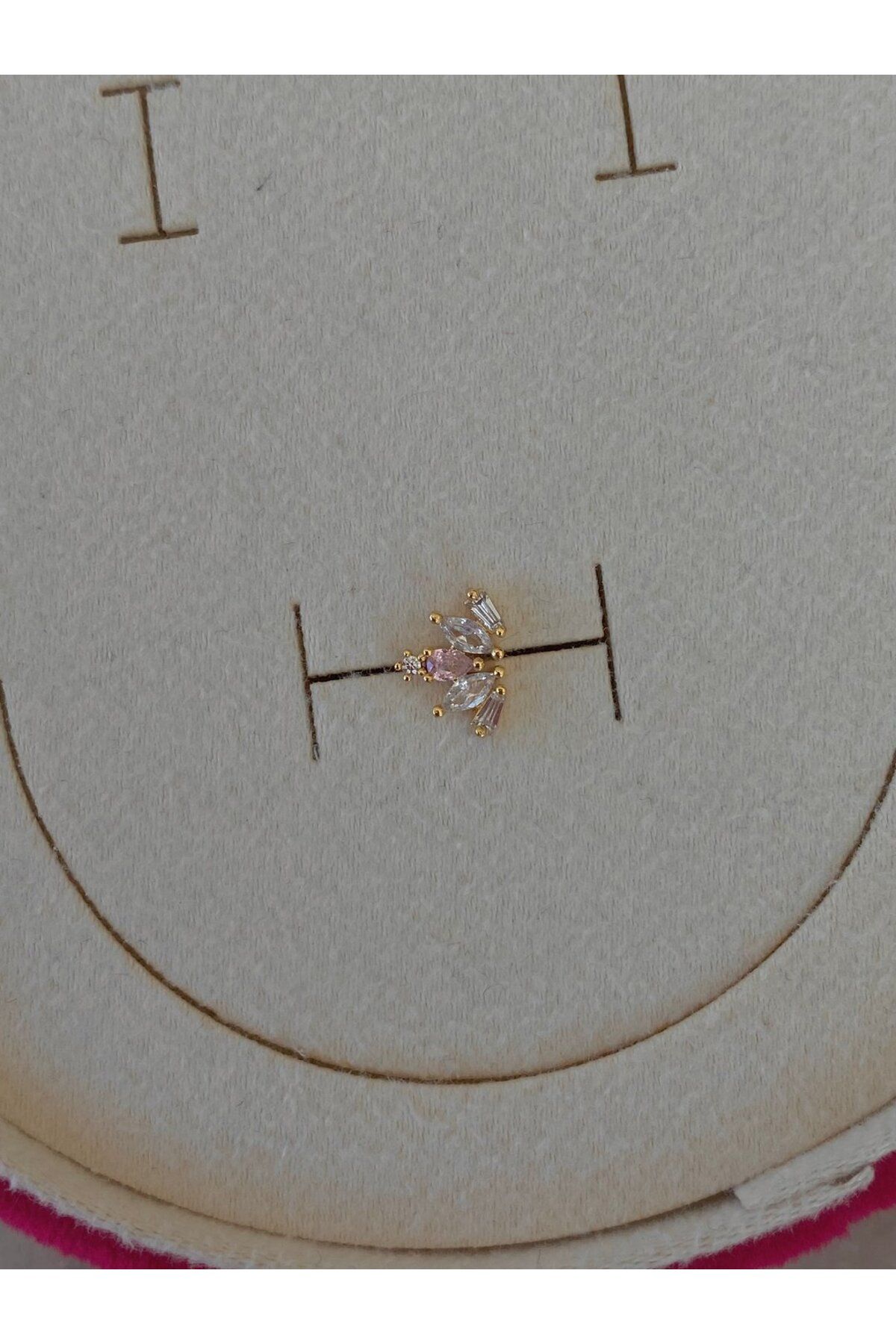 H&B Design Cerrahi Çelik Gold Pembe Baget Taşlı Piercing