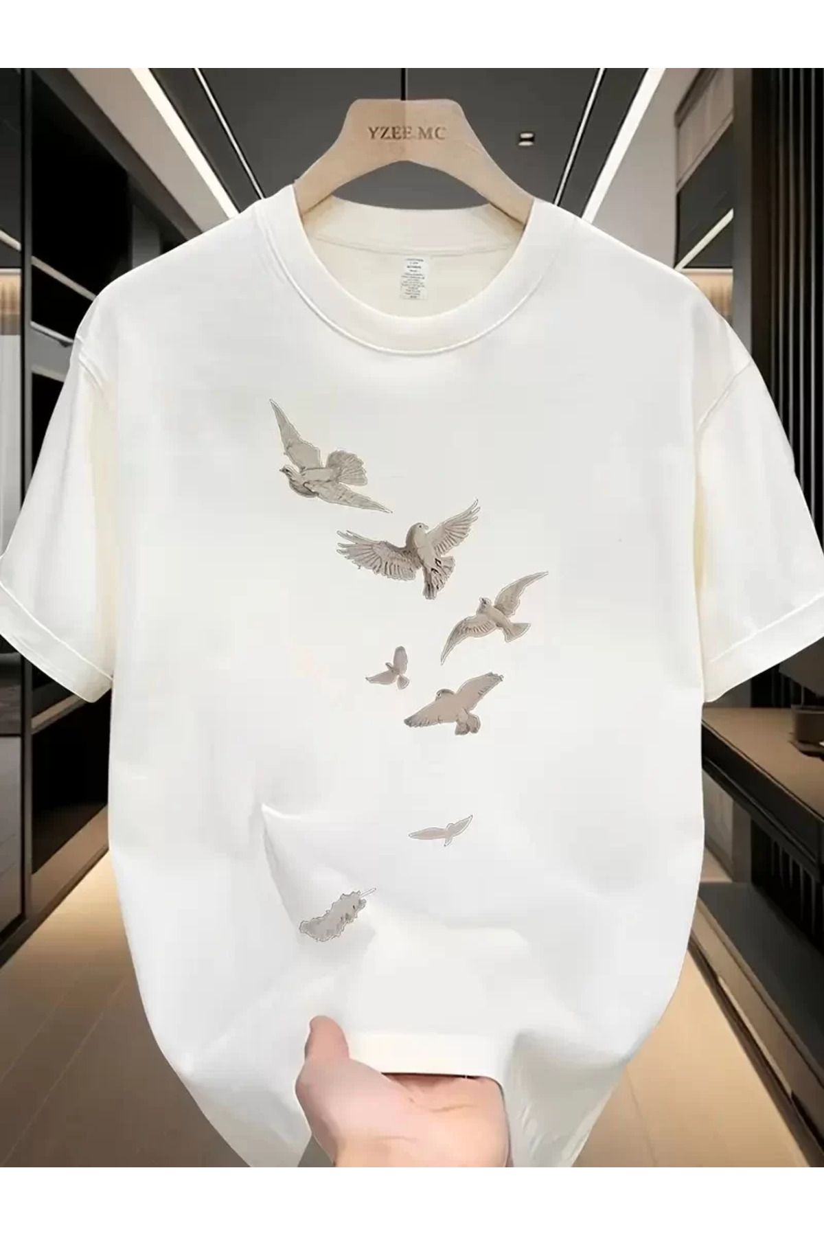 REKA MODA Baskılı Oversize Bisiklet Yaka T-shirt - Beyaz
