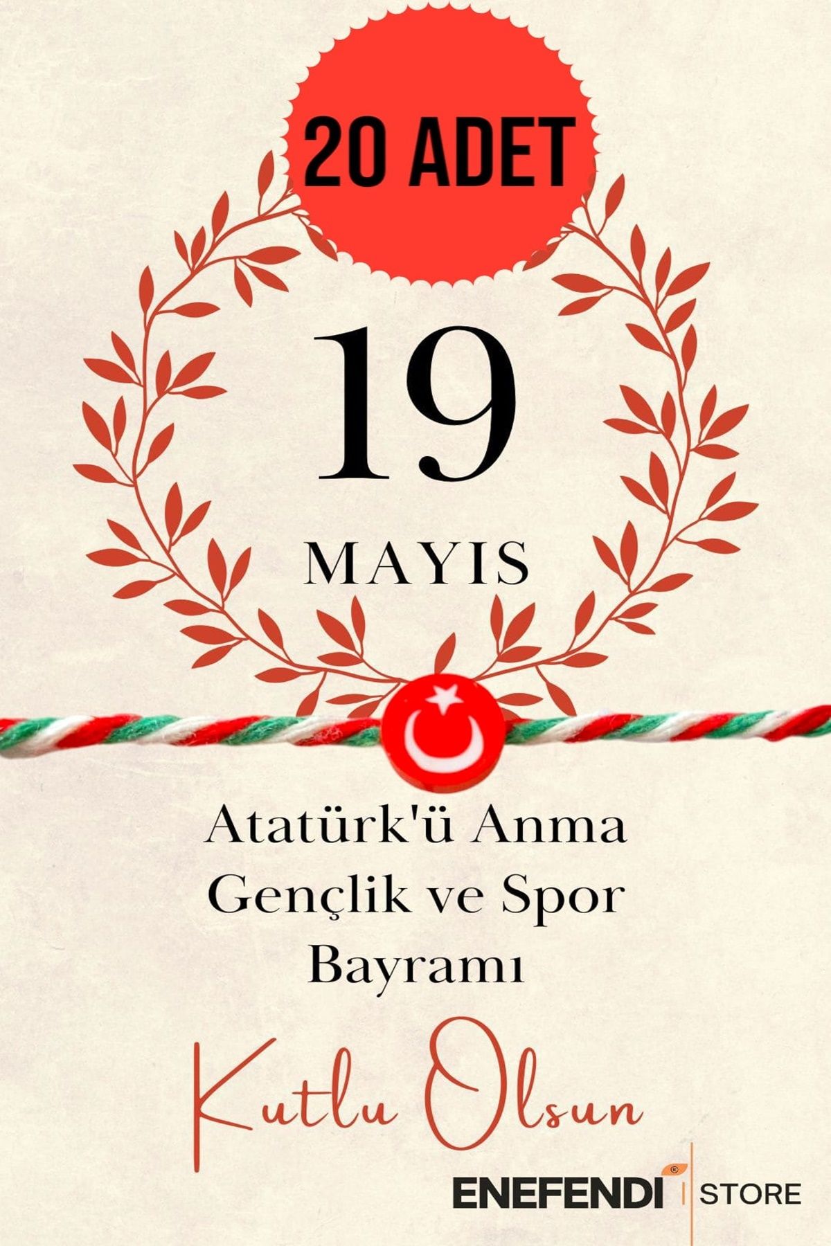ENEFENDİ 20 ADET 19 MAYIS TEBRİK KARTLI FİMO MARTENİÇKA BİLEKLİK HEDİYE BAHAR BİLEKLİĞİ KIRMIZI YEŞİL BEYAZ