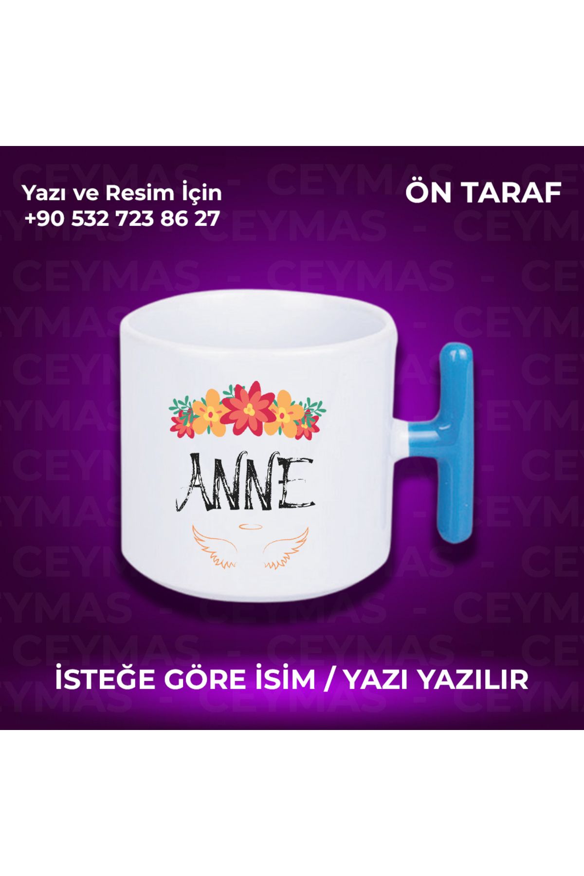 Ceymas Hediyelik Annelere Özel İsimli Anneler Günü Hediyelik Renkli Kupa Bardak