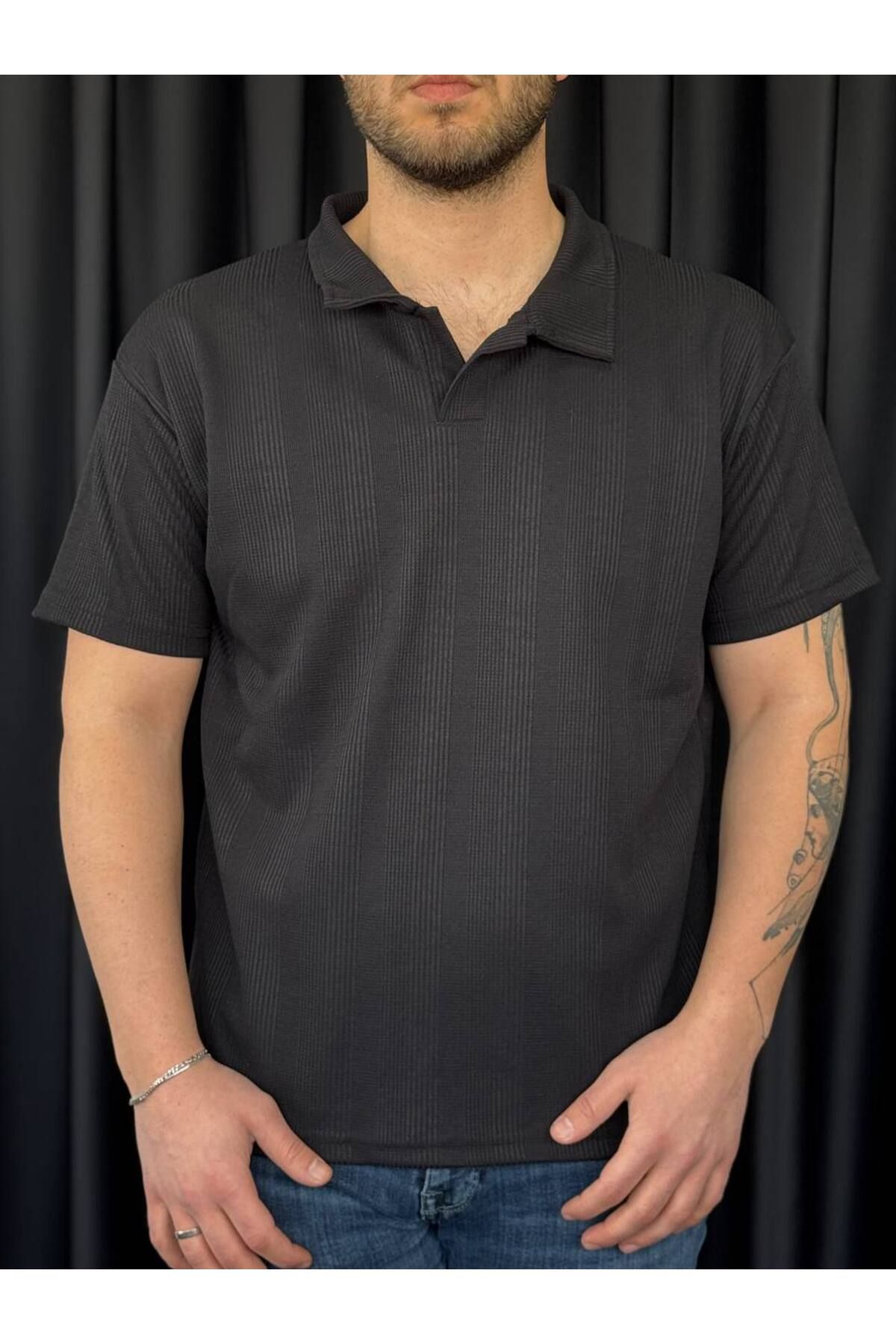 VOGUEMET ✅ Polo Yaka Erkek T-shirt – Petekli Kumaş, Şık ve Serin Tutar