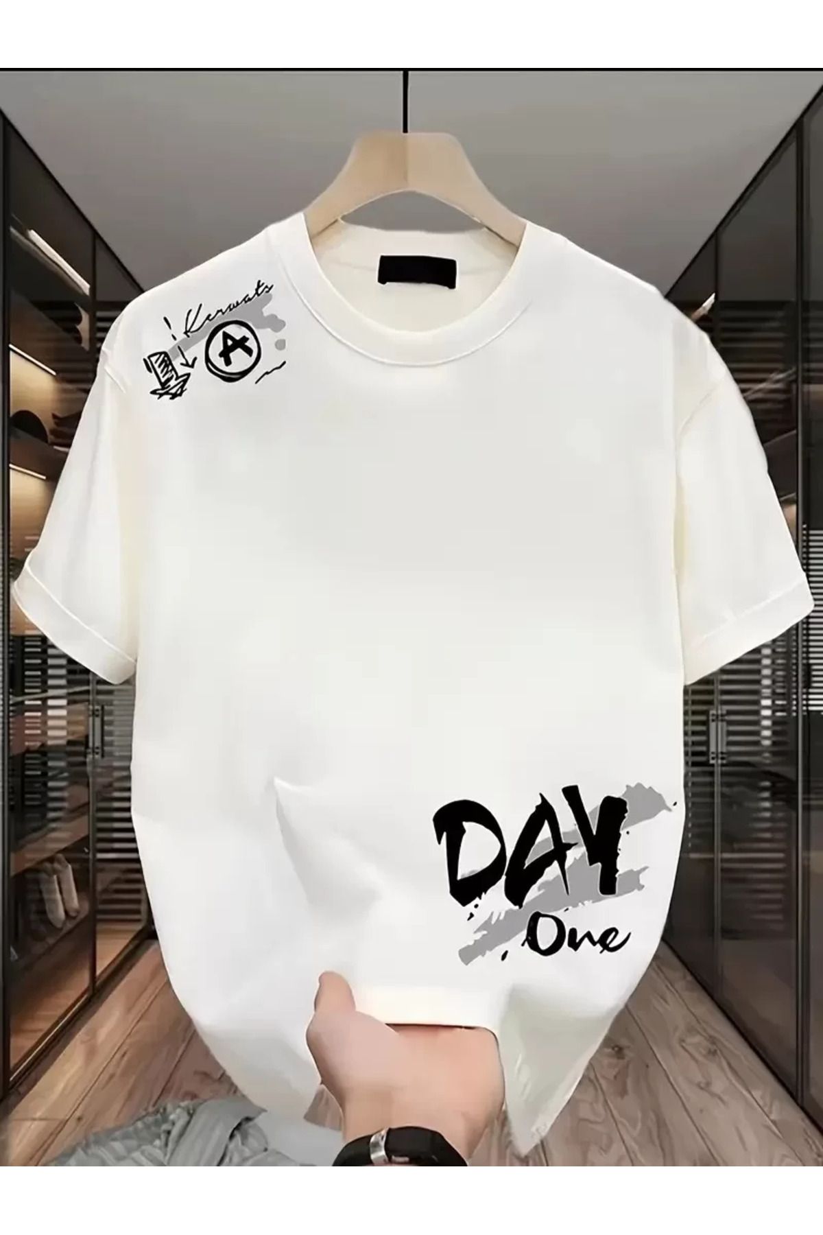 REKA MODA Baskılı Oversize Bisiklet Yaka T-shirt - Beyaz