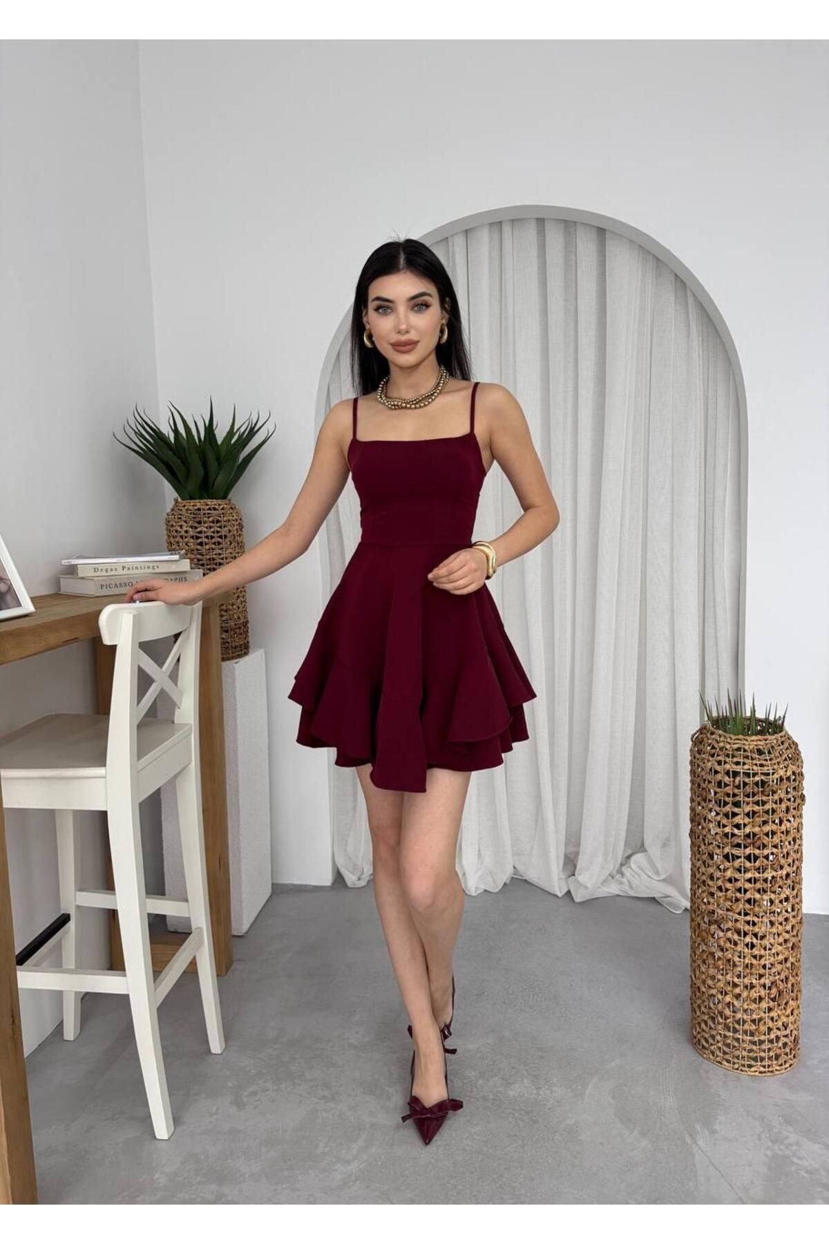 LİNEBUTİK Askısı Ayarlanabilir Mini Boy Atlas Kumaş Mezuniyet Elbisesi