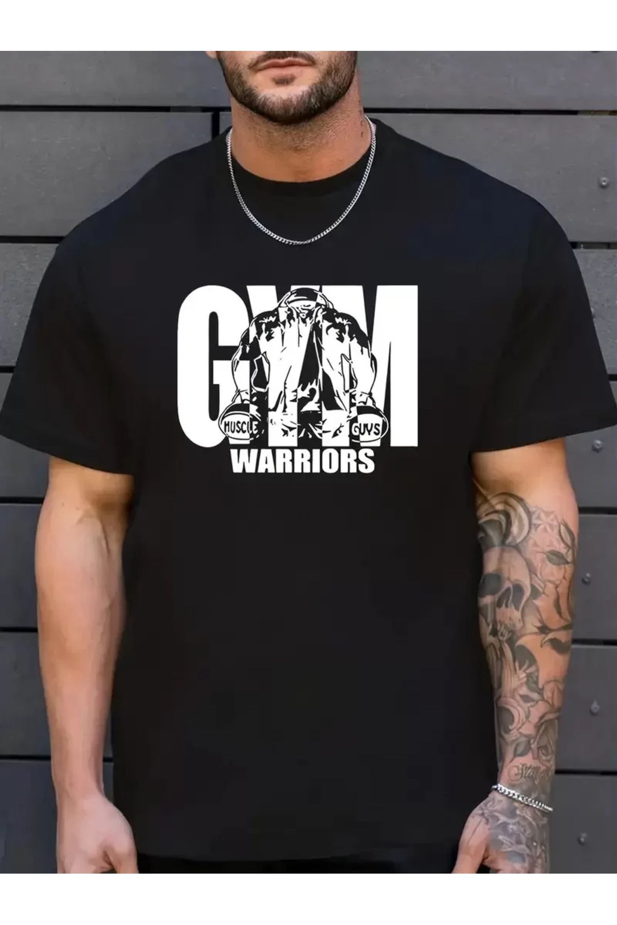 REKA MODA Sporda Günlük Hayata Giyilebilir GYM Baskılı Oversize Bisiklet Yaka Erkek T-shirt - Siyah