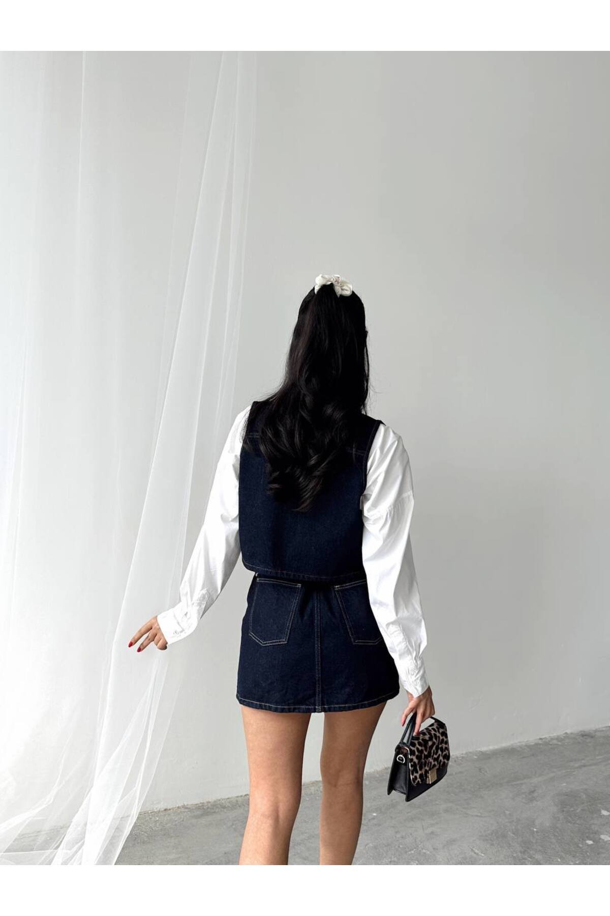 Melike Bakar Boutique-Buttoned Denim Vest Skirt Set 3