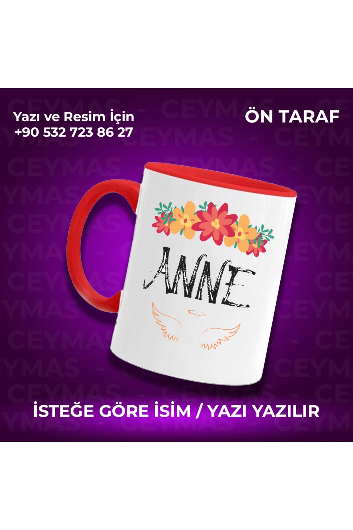 Ceymas Hediyelik Annelere Özel İsimli Anneler Günü Hediyelik Renkli Kupa Bardak