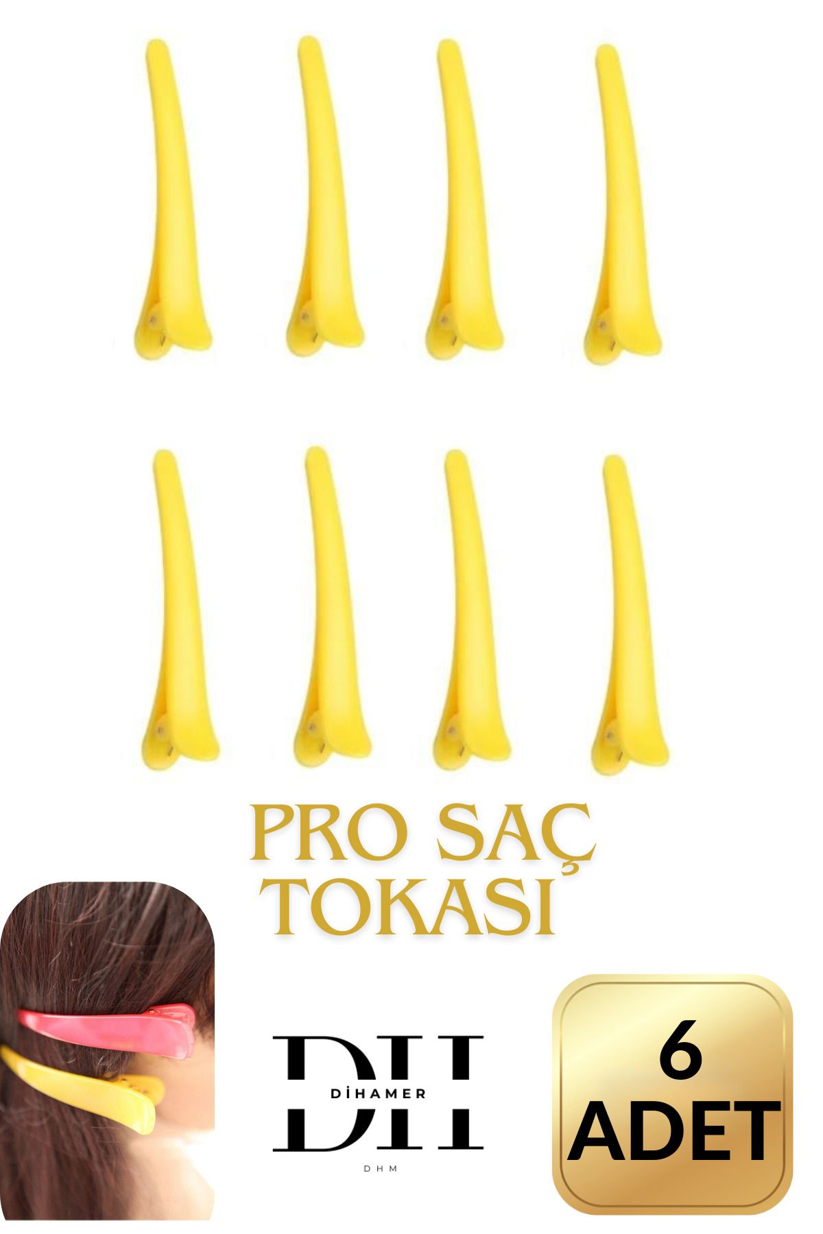 Dihamer Sarı renk Saç tokası Klips Topuz Tokası