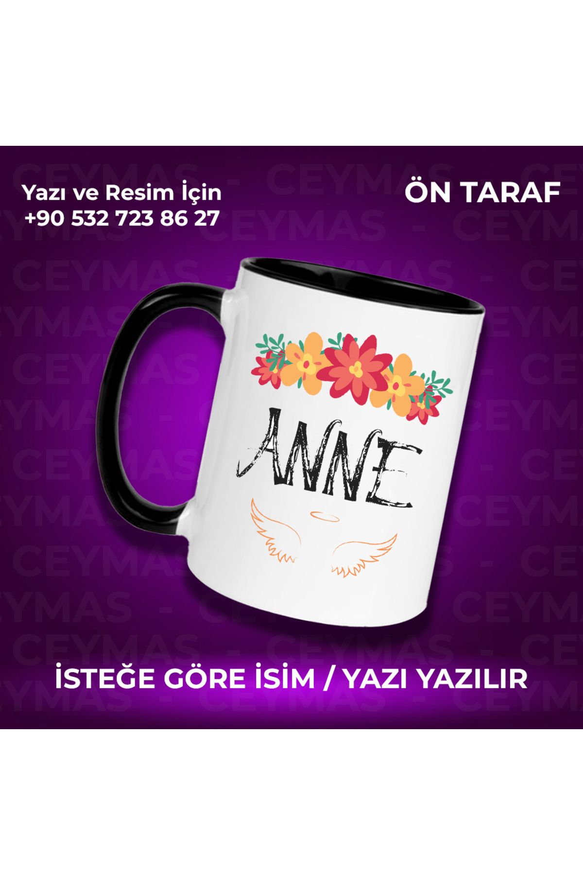 Ceymas Hediyelik Annelere Özel İsimli Anneler Günü Hediyelik Renkli Kupa Bardak