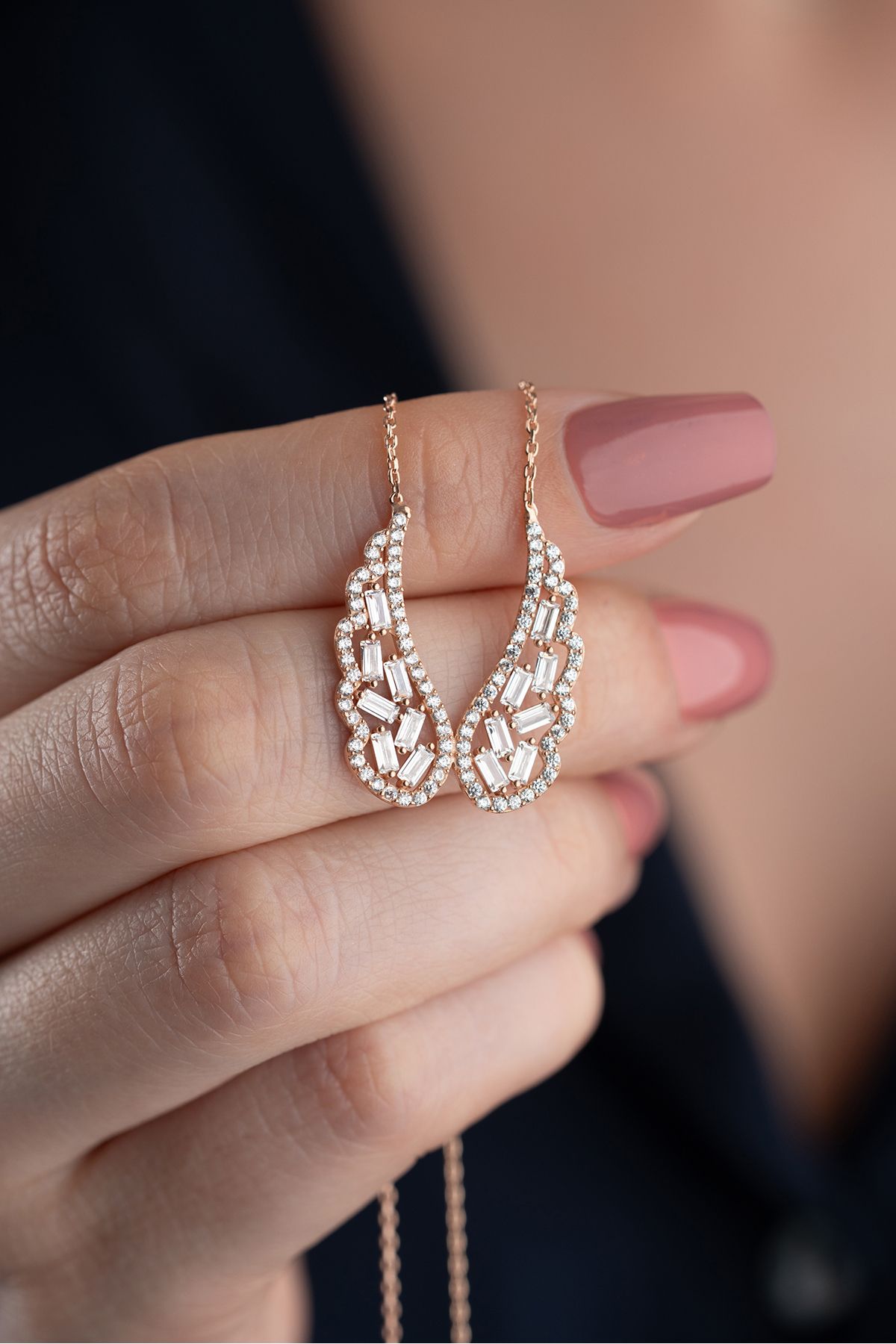 Silvano Jewelry 925 Ayar Gümüş Baget Taşlı Kanat Kolye