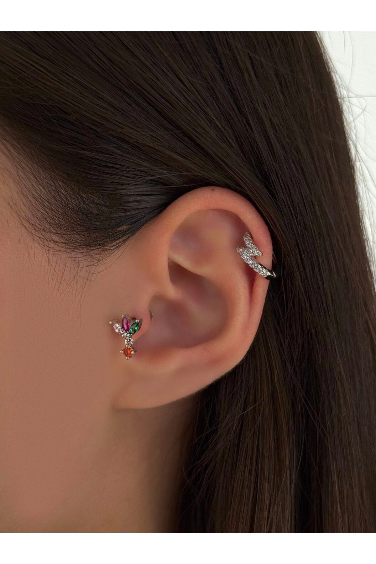 H&B Design Cerrahi Çelik Silver Renkli Baget Taşlı Piercing