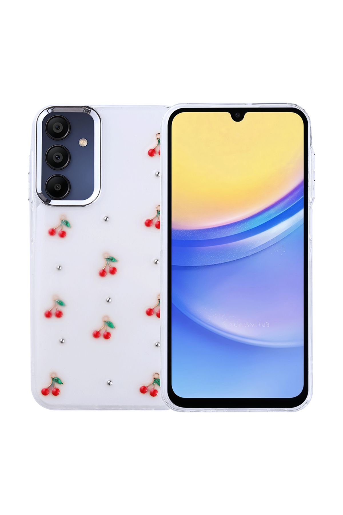 Rivor Samsung Galaxy A15 Uyumlu Kılıf Kamera Çıkıntılı Airbag Tasarımlı Simli Estetik Şeffaf Kapak