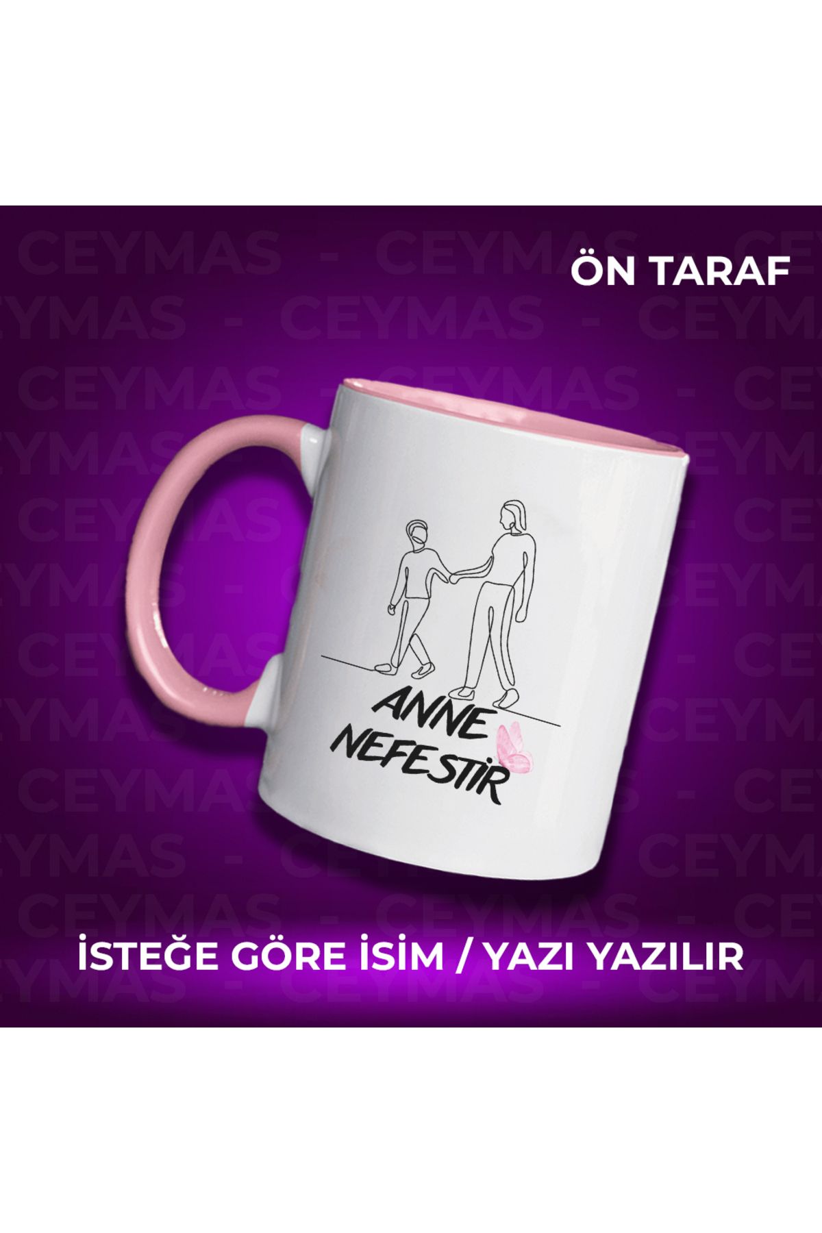 Ceymas Hediyelik Annelere Özel İsimli Anneler Günü Hediyelik Renkli Kupa Bardak