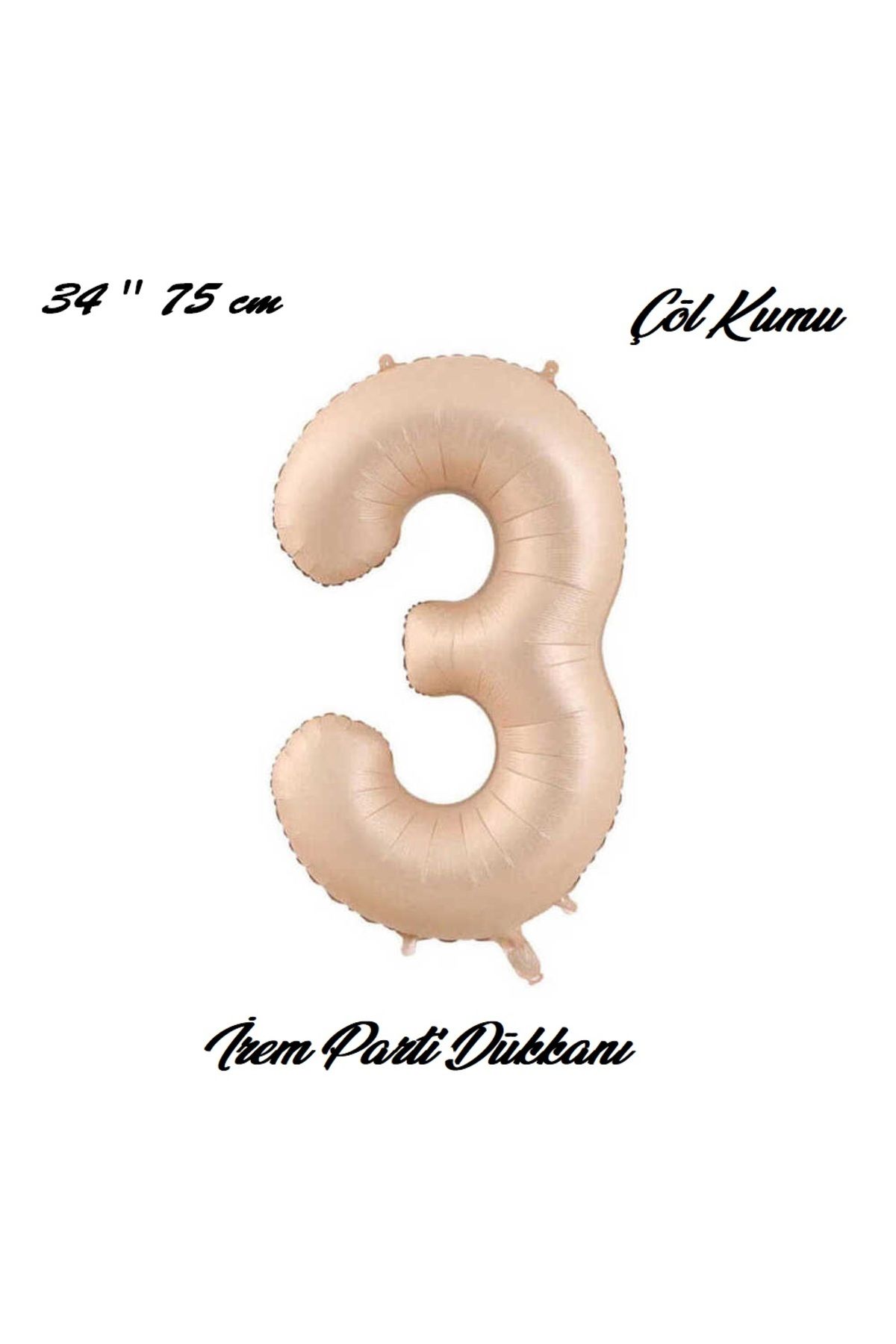 İrem Parti Dükkanı Retro Çöl Kumu, Kum Beji, Karamel 3 Yaş Rakam Balon 74 Cm 34 Inç