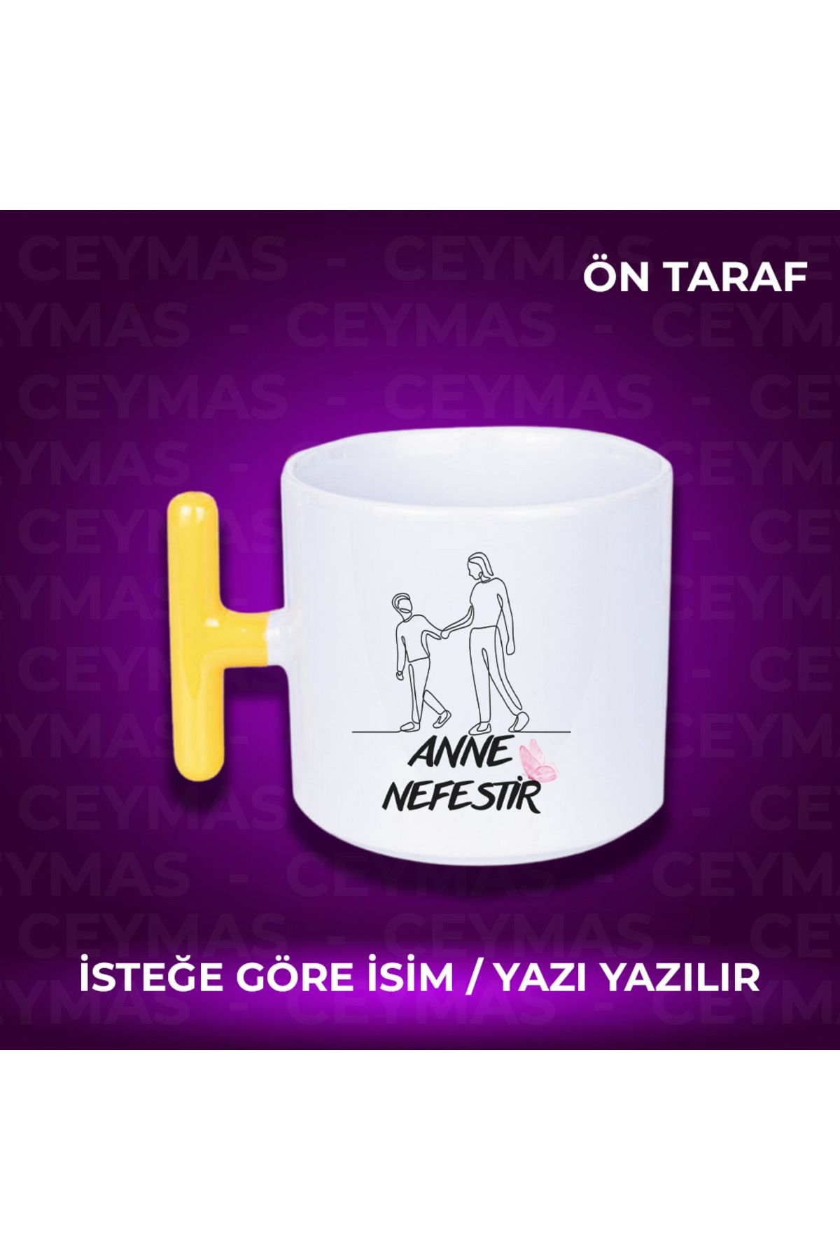 Ceymas Hediyelik Annelere Özel İsimli Anneler Günü Hediyelik Renkli Kupa Bardak