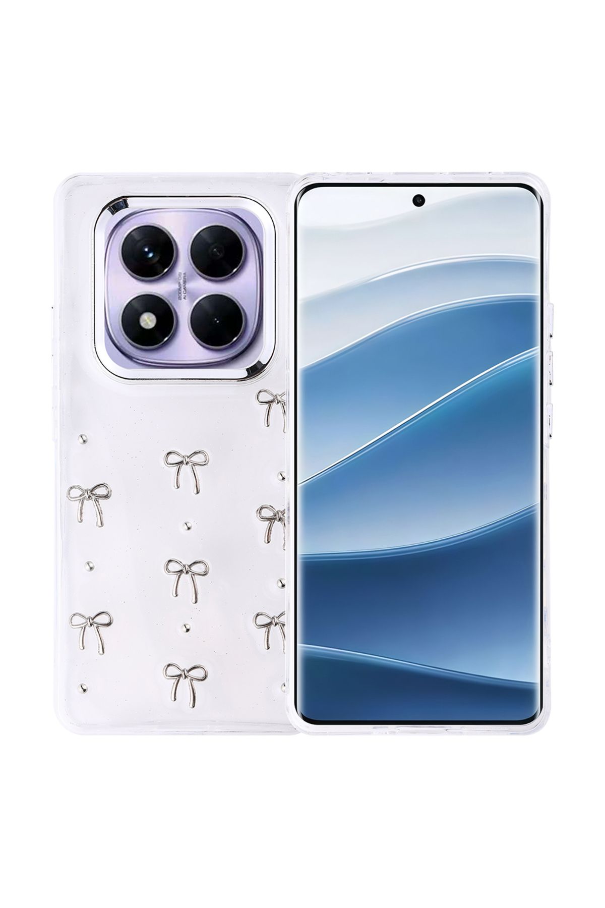 Rivor Xiaomi Redmi Note 14 Pro 4G Kılıf Kamera Çıkıntılı Airbag Tasarımlı Simli Estetik Şeffaf Kapak