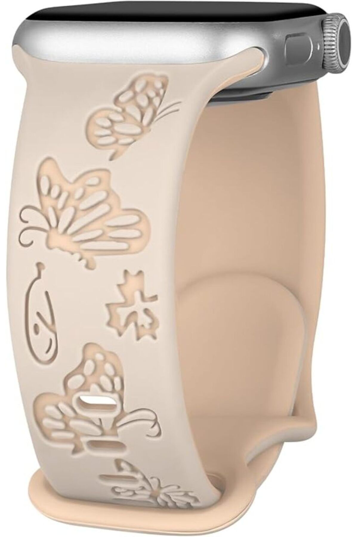 bbtech Apple Watch 38 40 41 mm Series 10 42mm 9 8 7 SE 6 5 4 3 Uyumlu Kelebek Desen Yumuşak Silikon Kordon