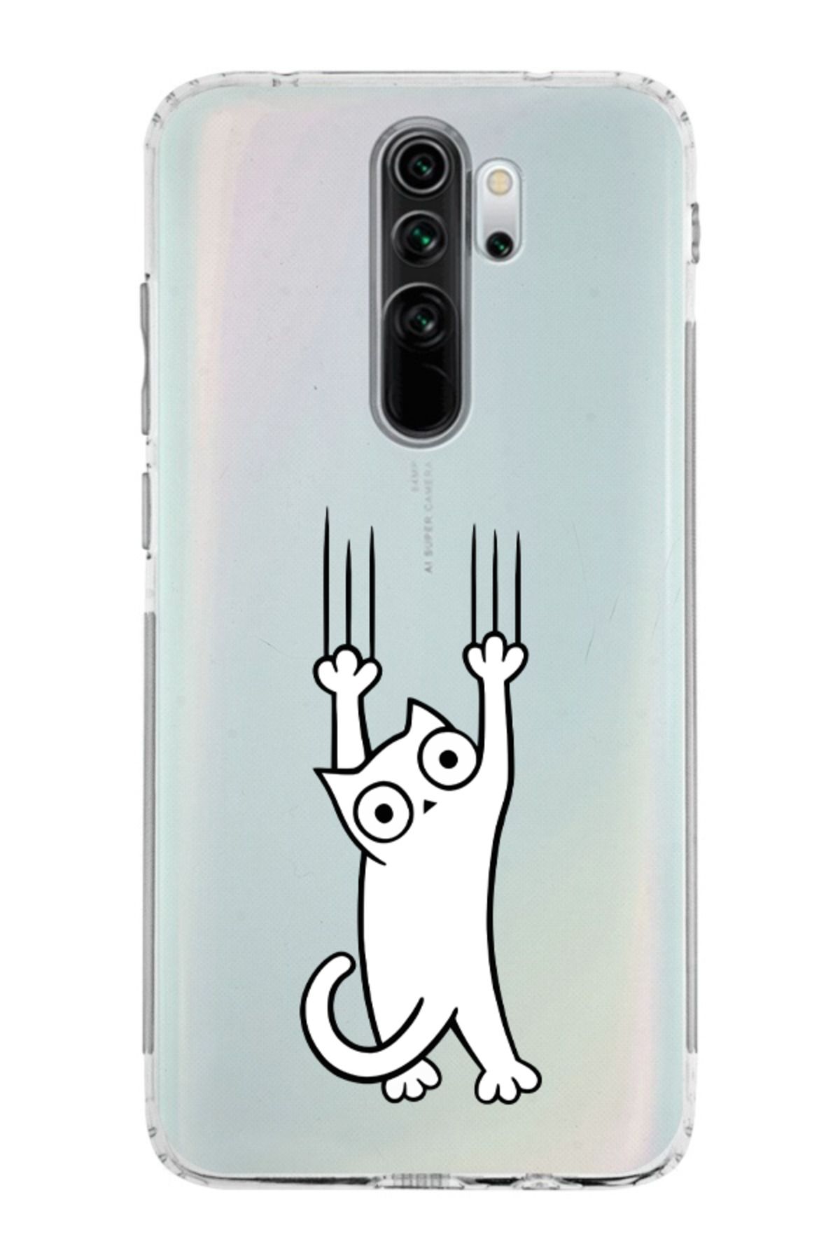 moonset Xiaomi Redmi Note 8 Pro Uyumlu Kedi Tasarımlı Baskılı Şeffaf Telefon Kılıfı