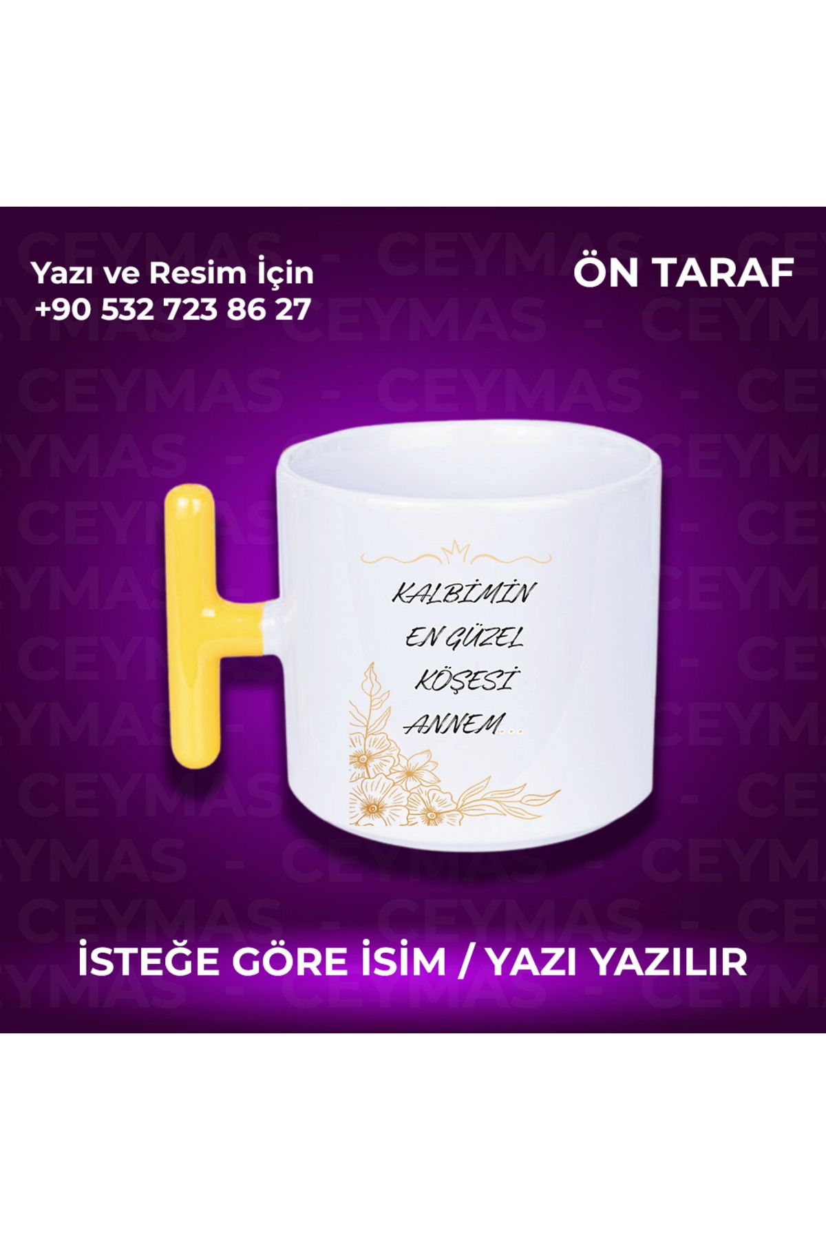 Ceymas Hediyelik Annelere Özel İsimli Anneler Günü Hediyelik Renkli Kupa Bardak