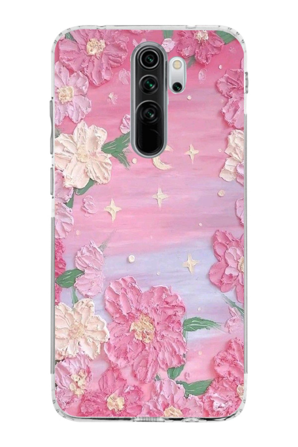 moonset Xiaomi Redmi Note 8 Pro Uyumlu Pastel Çiçekler Tasarımlı Baskılı Şeffaf Telefon Kılıfı