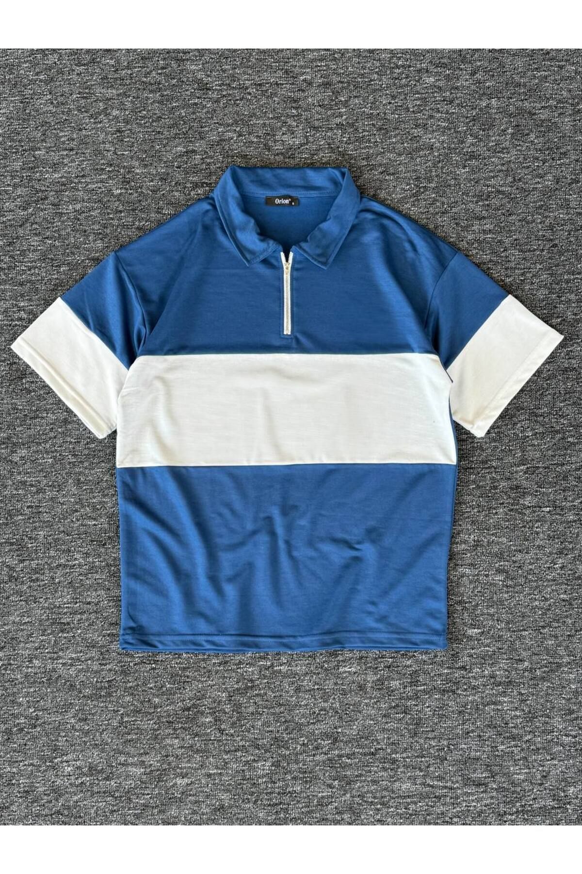 VOGUEMET ✅ Yarım Fermuarlı Parçalı T-shirt – Unisex, Modern ve Rahat Kesim