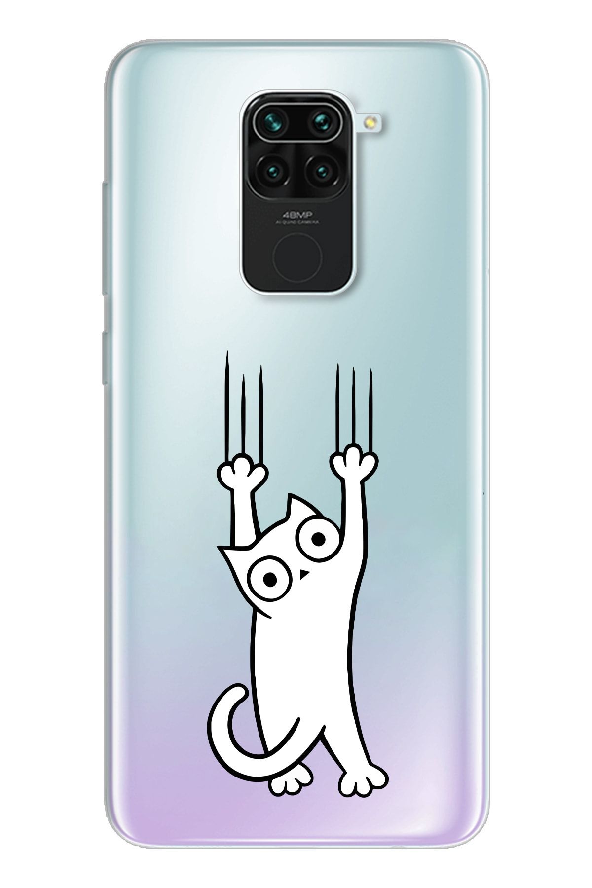 moonset Xiaomi Redmi Note 9 Uyumlu Kedi Tasarımlı Baskılı Şeffaf Telefon Kılıfı
