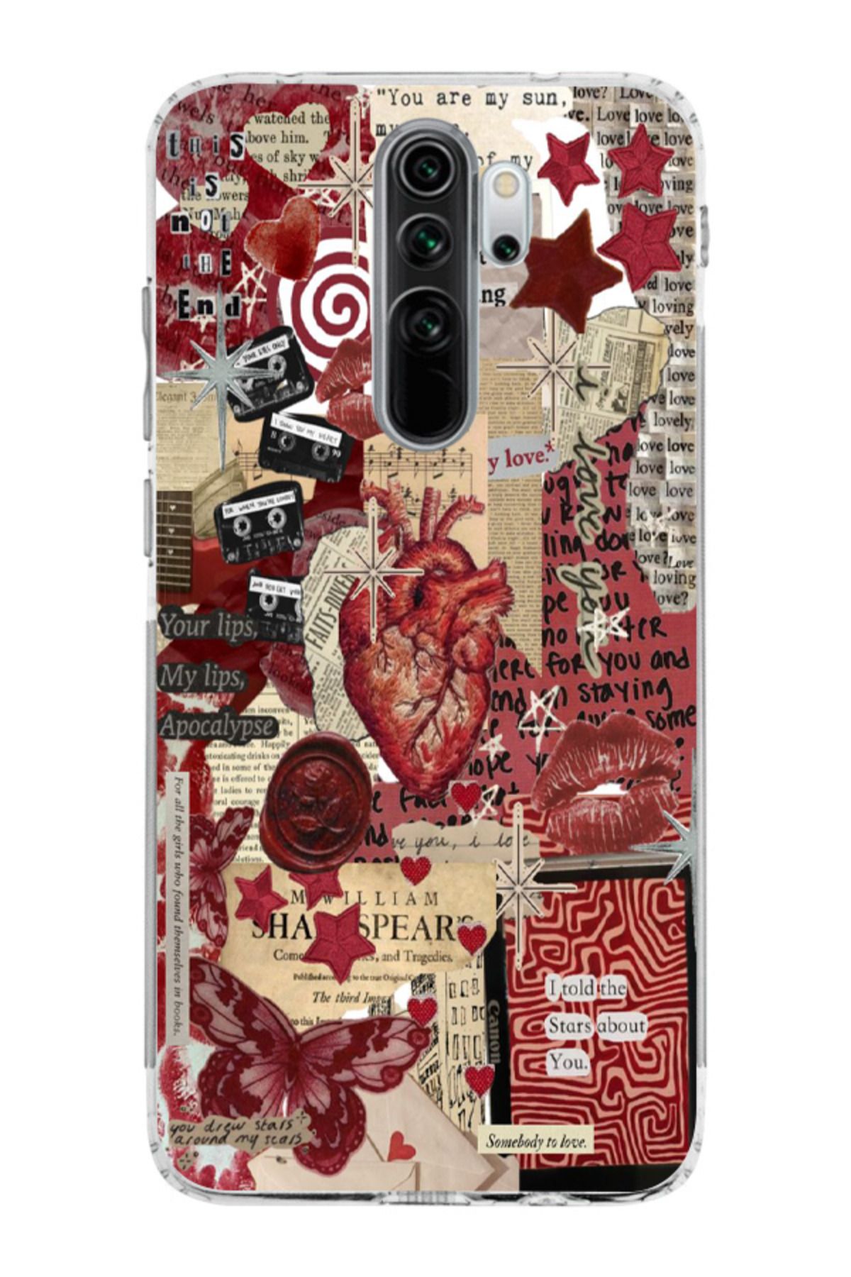moonset Xiaomi Redmi Note 8 Pro Uyumlu Kolaj Tasarımlı Baskılı Şeffaf Telefon Kılıfı