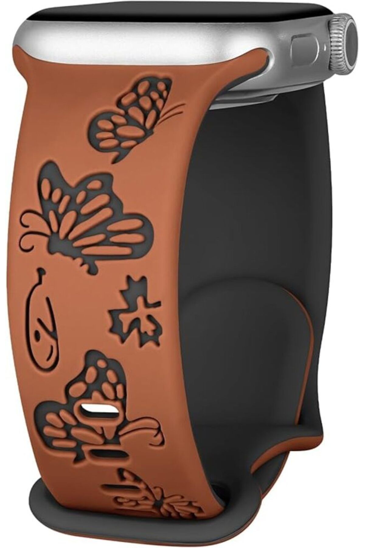 bbtech Apple Watch 38 40 41 mm Series 10 42mm 9 8 7 SE 6 5 4 3 Uyumlu Kelebek Desen Yumuşak Silikon Kordon