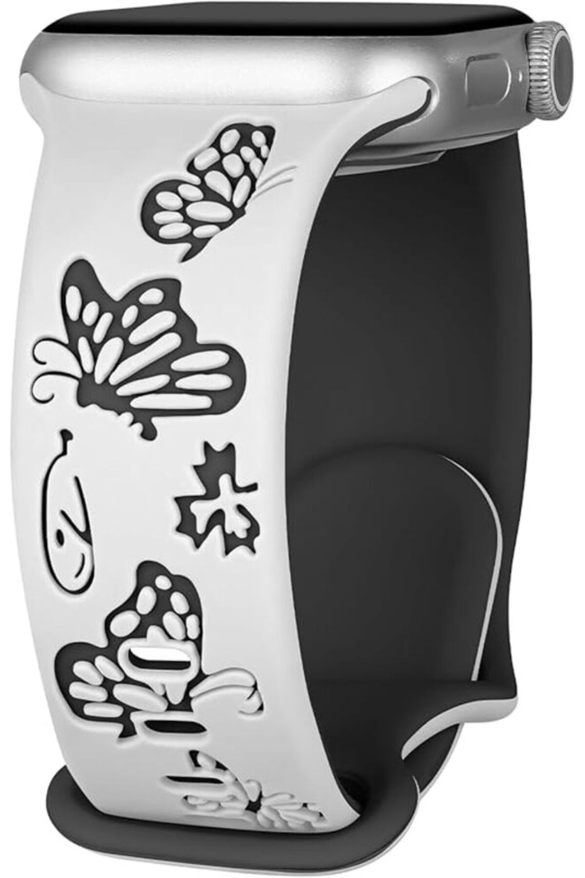 bbtech Apple Watch 38 40 41 mm Series 10 42mm 9 8 7 SE 6 5 4 3 Uyumlu Kelebek Desen Yumuşak Silikon Kordon