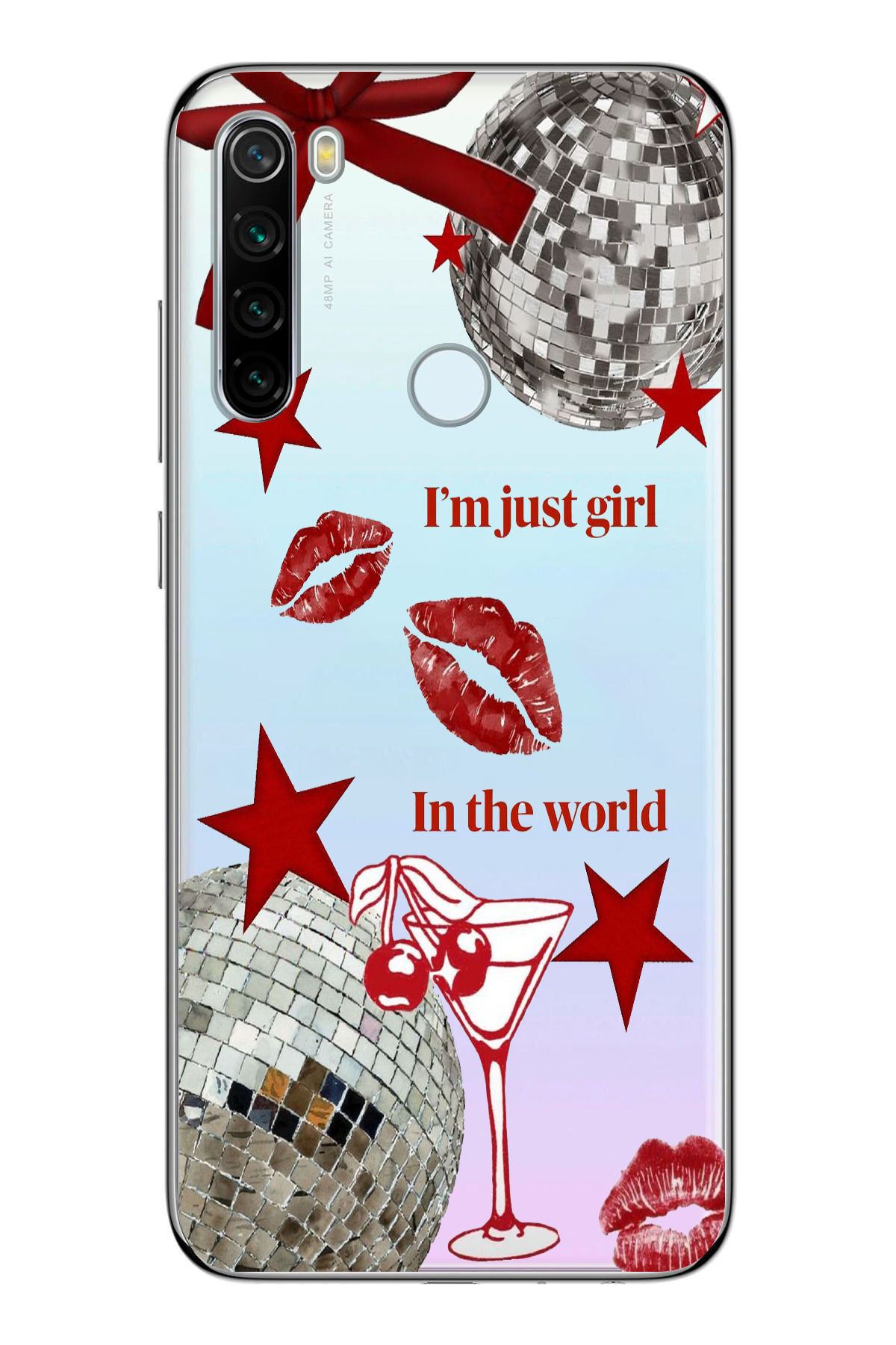 moonset Xiaomi Redmi Note 8 Uyumlu Im Just Girl Tasarımlı Baskılı Şeffaf Telefon Kılıfı