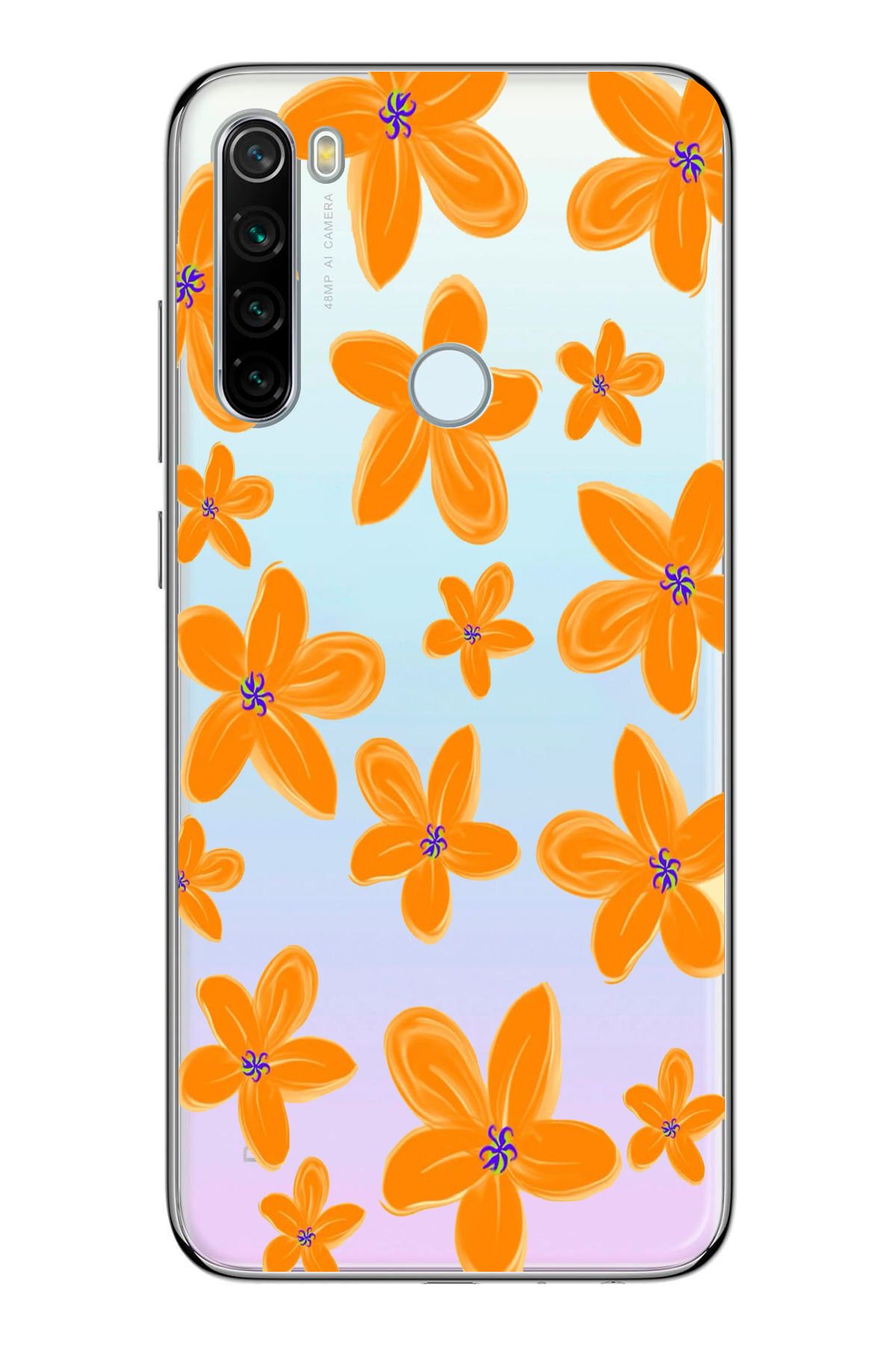 moonset Xiaomi Redmi Note 8 Uyumlu Çiçek Tasarımlı Baskılı Şeffaf Telefon Kılıfı