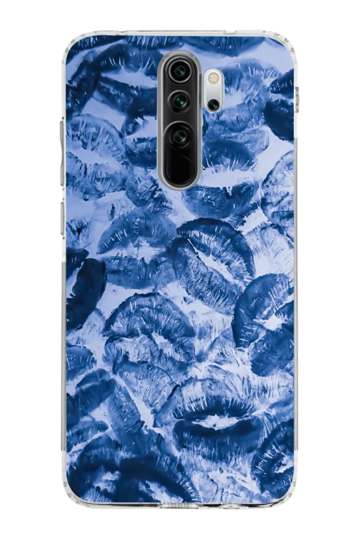 moonset Xiaomi Redmi Note 8 Pro Uyumlu Mavi Dudaklar Tasarımlı Baskılı Şeffaf Telefon Kılıfı
