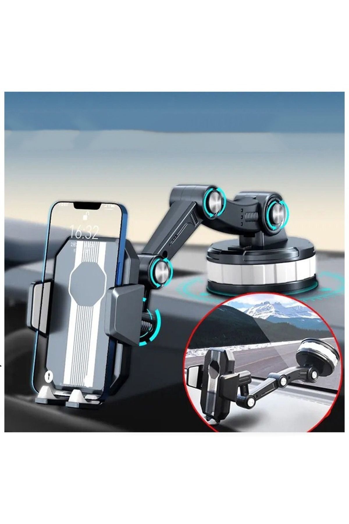 Car19 Kamyon Tır Otobüs Araç Içi Telefon Tutucu Torpido Ve Cam Yapışkanlı Vantuzlu Ayarlanabilir 360 Dönen