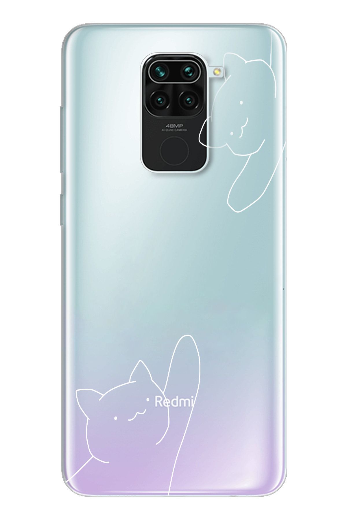 moonset Xiaomi Redmi Note 9 Uyumlu Kediler Tasarımlı Baskılı Şeffaf Telefon Kılıfı