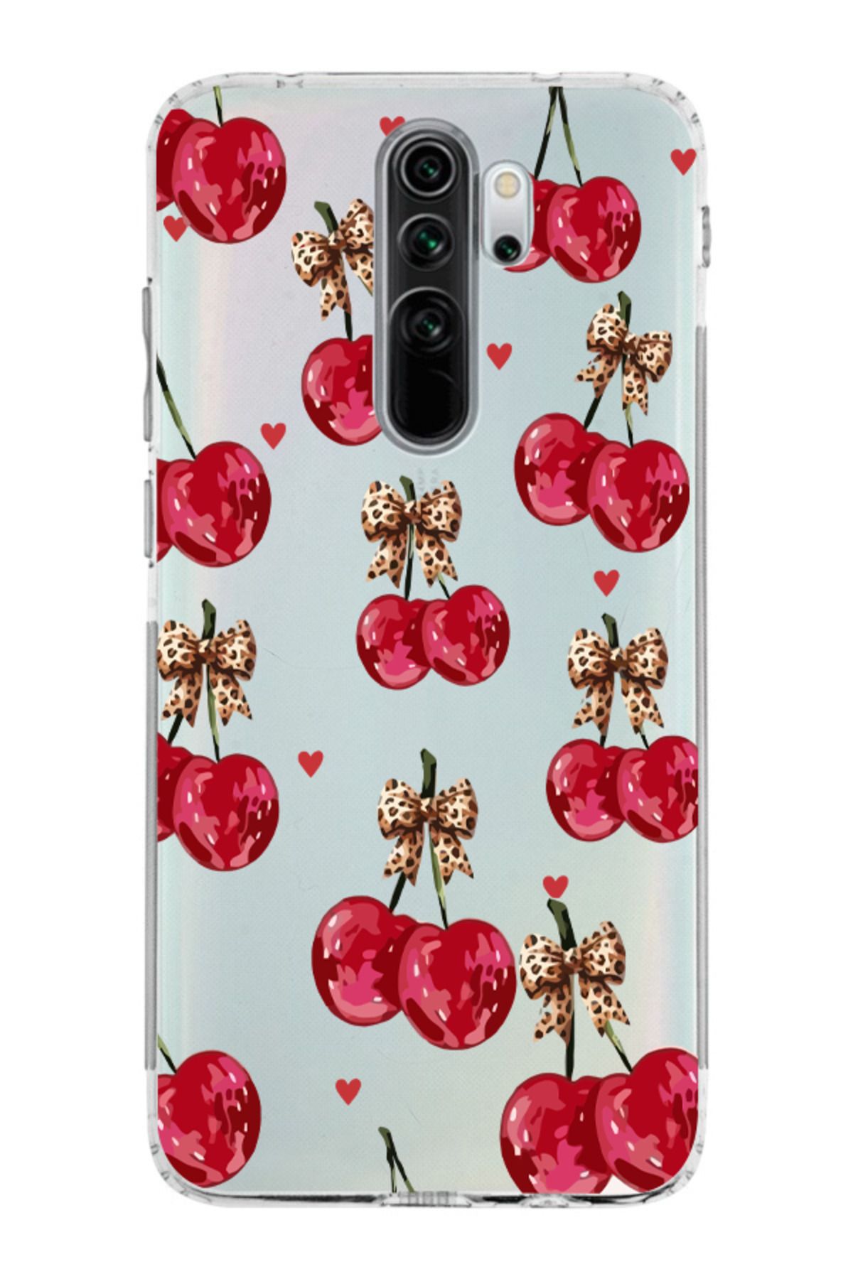 moonset Xiaomi Redmi Note 8 Pro Uyumlu Kiraz Tasarımlı Baskılı Şeffaf Telefon Kılıfı