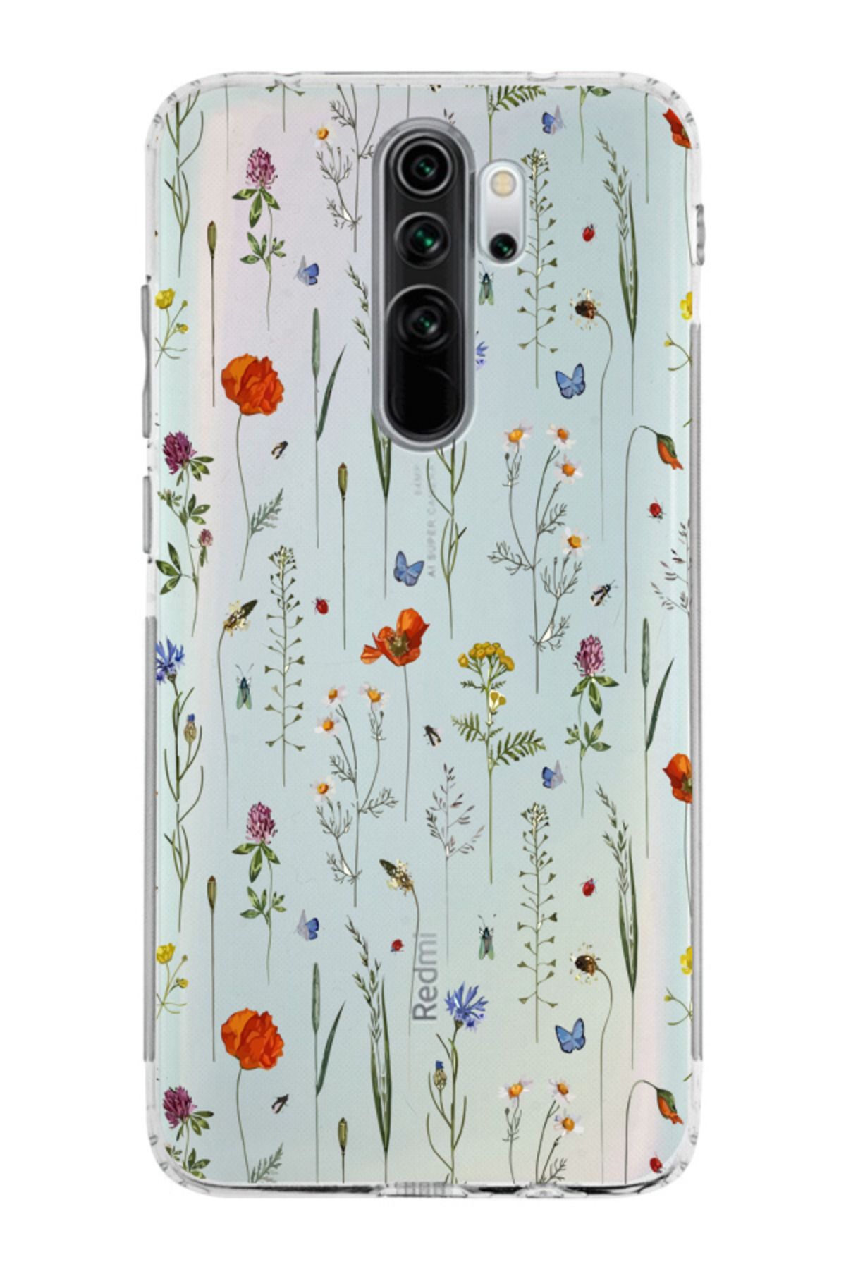 moonset Xiaomi Redmi Note 8 Pro Uyumlu Çiçekler Tasarımlı Baskılı Şeffaf Telefon Kılıfı