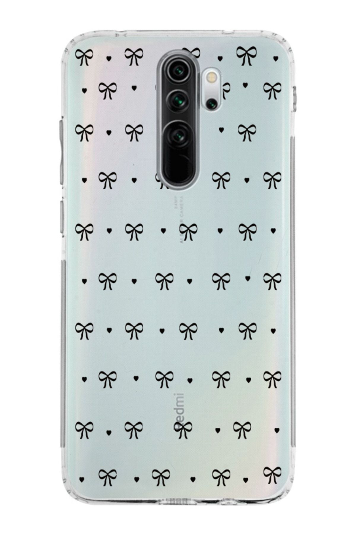 moonset Xiaomi Redmi Note 8 Pro Uyumlu Kurdele Tasarımlı Baskılı Şeffaf Telefon Kılıfı