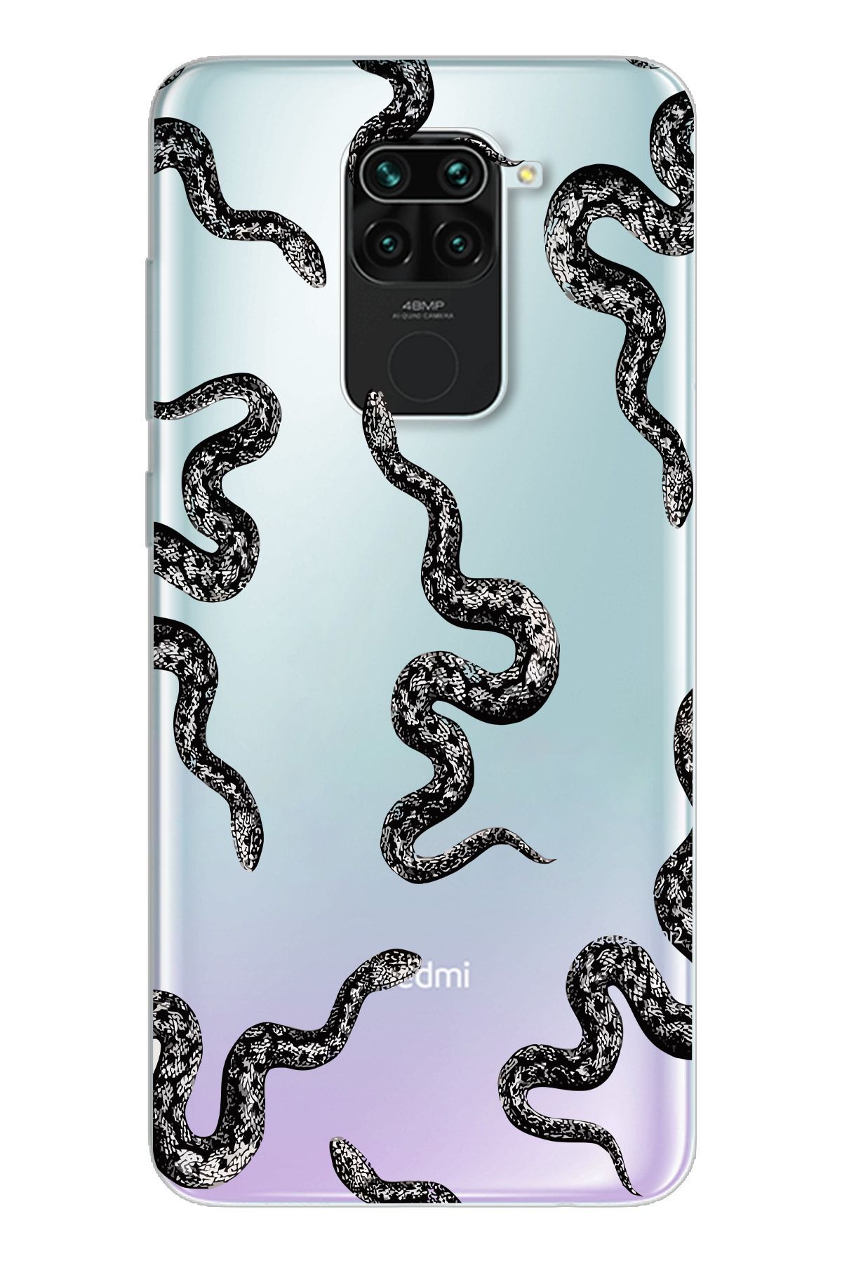 moonset Xiaomi Redmi Note 9 Uyumlu Yılan Tasarımlı Baskılı Şeffaf Telefon Kılıfı
