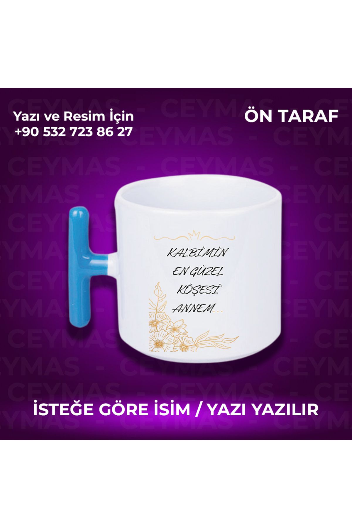 Ceymas Hediyelik Annelere Özel İsimli Anneler Günü Hediyelik Renkli Kupa Bardak