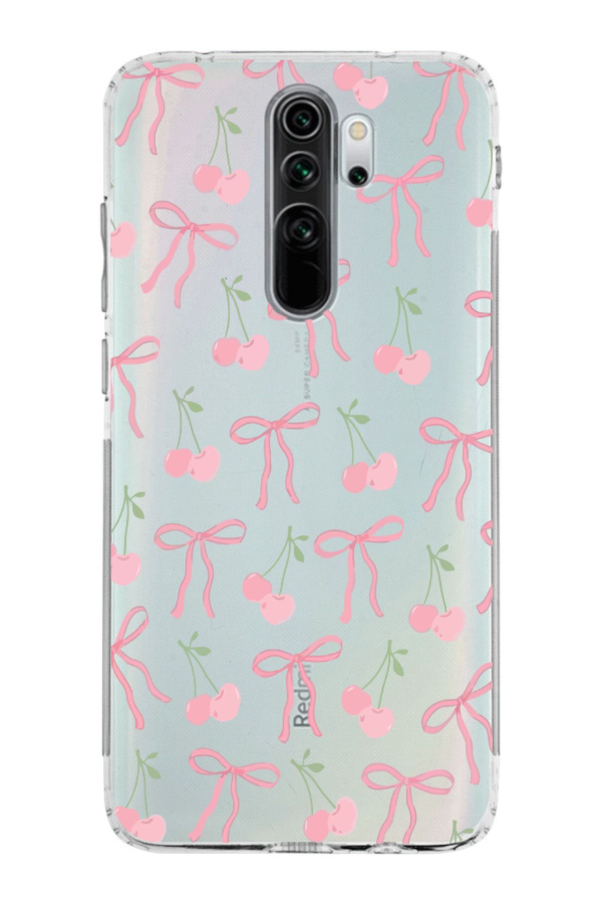 moonset Xiaomi Redmi Note 8 Pro Uyumlu Kiraz ve Fiyonk Tasarımlı Baskılı Şeffaf Telefon Kılıfı