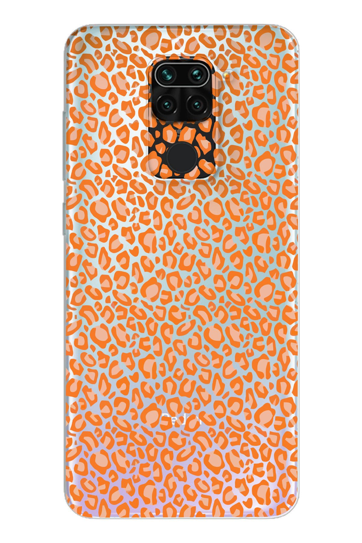 moonset Xiaomi Redmi Note 9 Uyumlu Turuncu Leopar Tasarımlı Baskılı Şeffaf Telefon Kılıfı