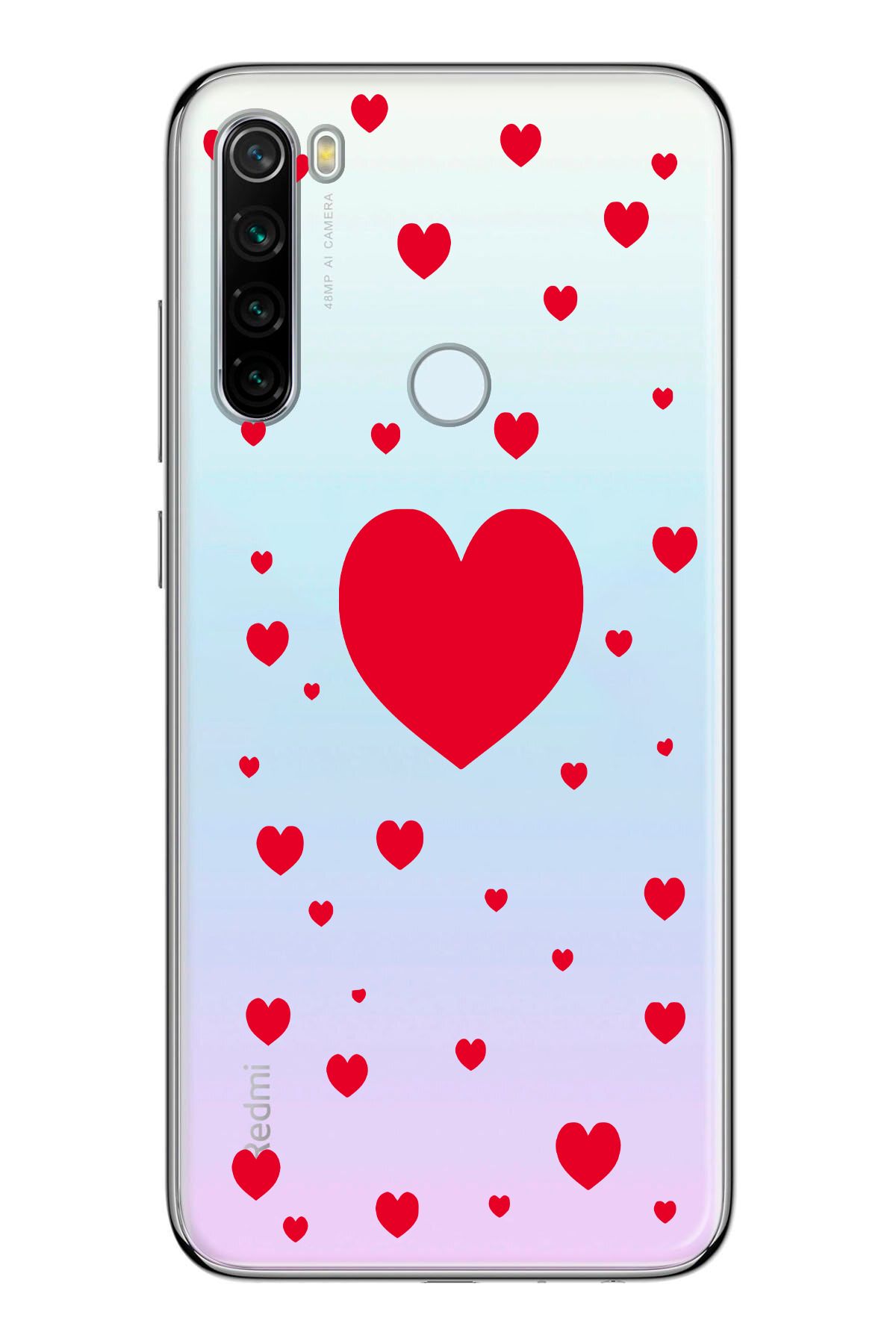 moonset Xiaomi Redmi Note 8 Uyumlu Kalpler Tasarımlı Baskılı Şeffaf Telefon Kılıfı