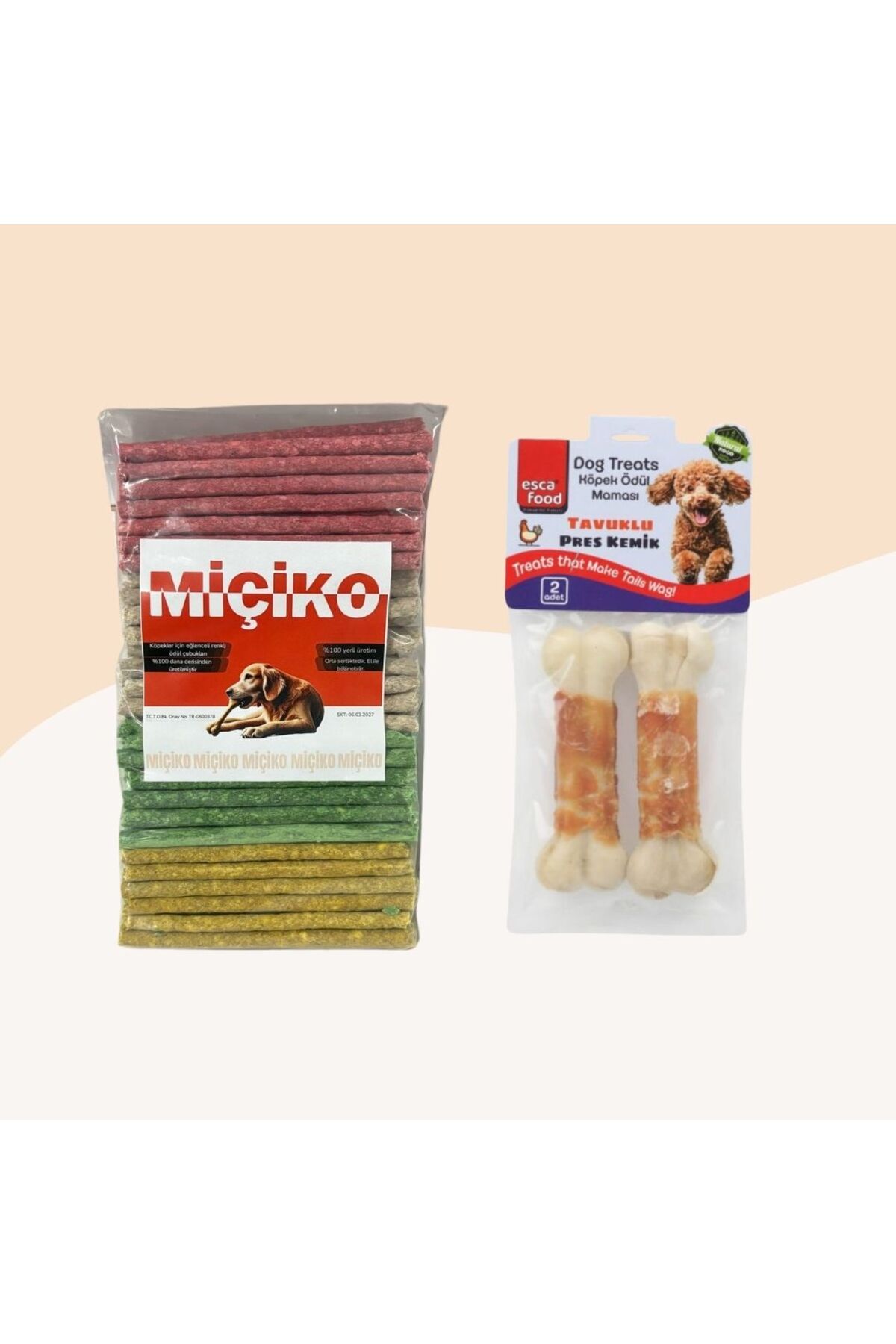 Miçikopet 100Lü Renkli Munchy Köpek Ödülü + 2Li Tavuklu Kemik 12,5Cm